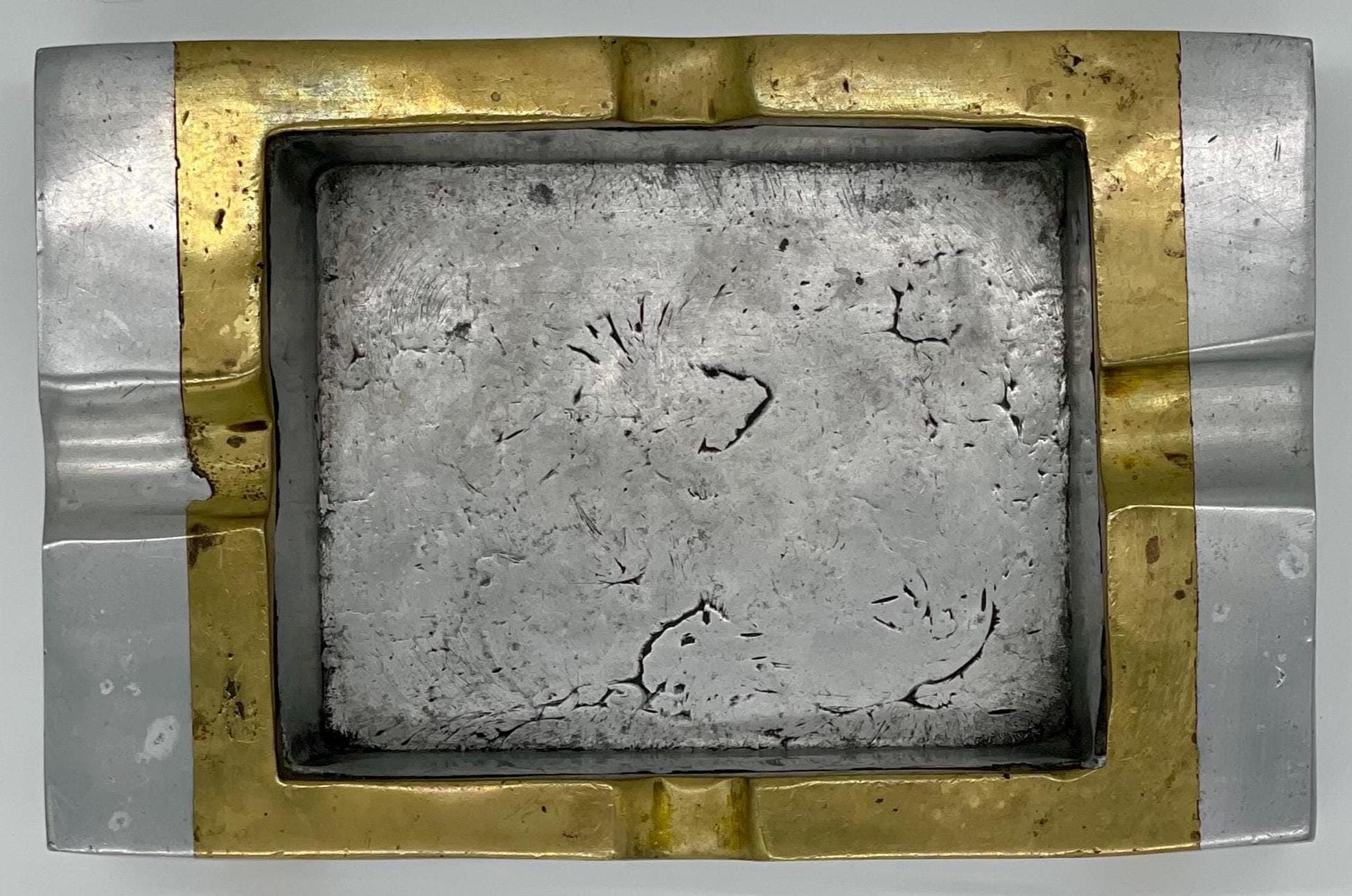 David Marshall Signed Solid Aluminum & Brass XL Ashtray, 1980s Spanish Brutalist Executive Decor - Thumbnail 9