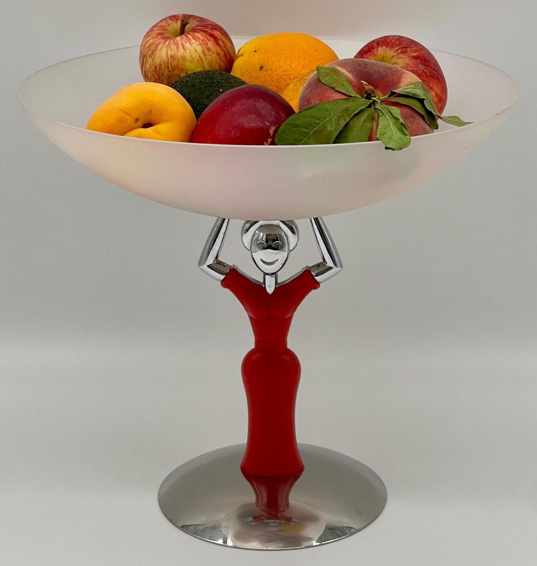 Vintage Casa Bugatti Figural Fruit Bowl, Italian Chrome Red Resin Lady Coupe - Thumbnail 3