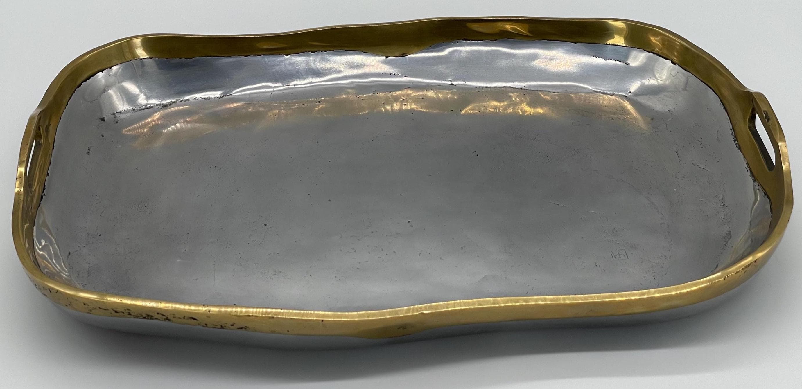 Signed David Marshall Brutalist Serving Tray, Solid Brass &Aluminum Sculpture - Thumbnail 2