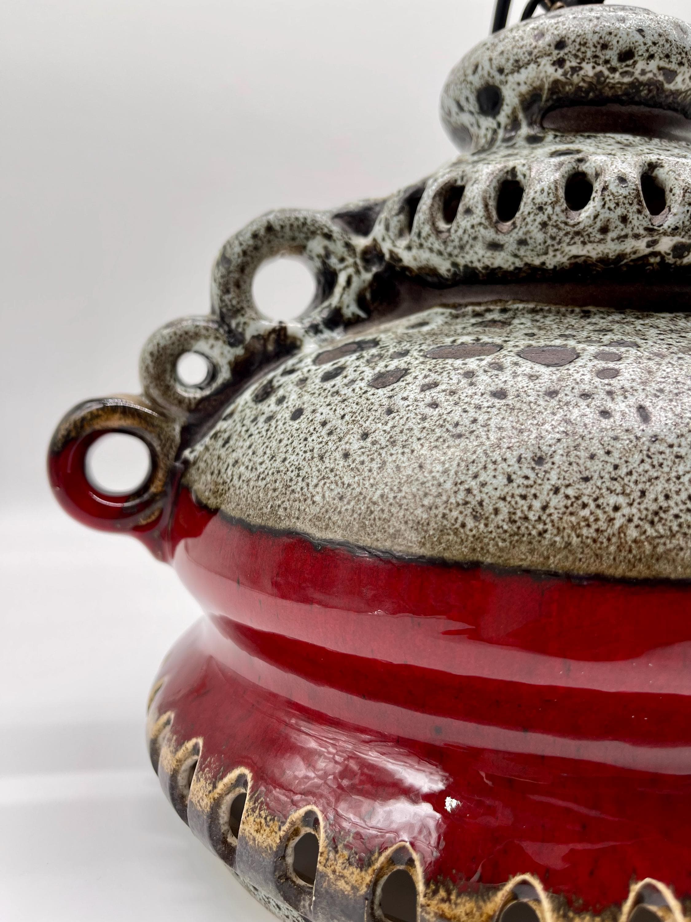 Vintage Fat Lava Ceramic Pendant Light, 1970s West German Pottery UFO Lamp - Thumbnail 5