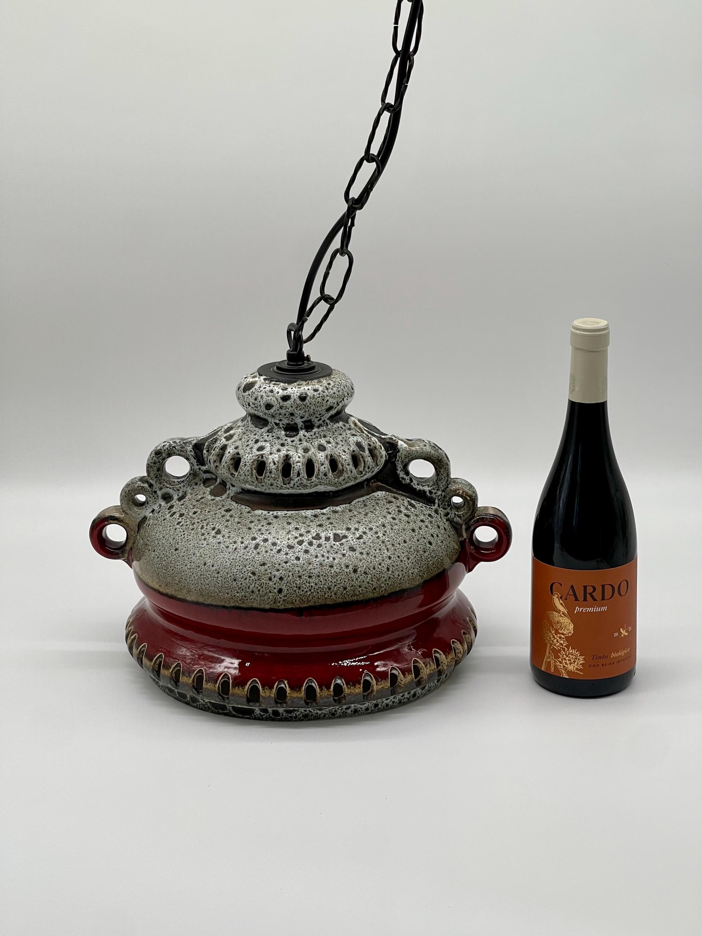 Vintage Fat Lava Ceramic Pendant Light, 1970s West German Pottery UFO Lamp - Thumbnail 4