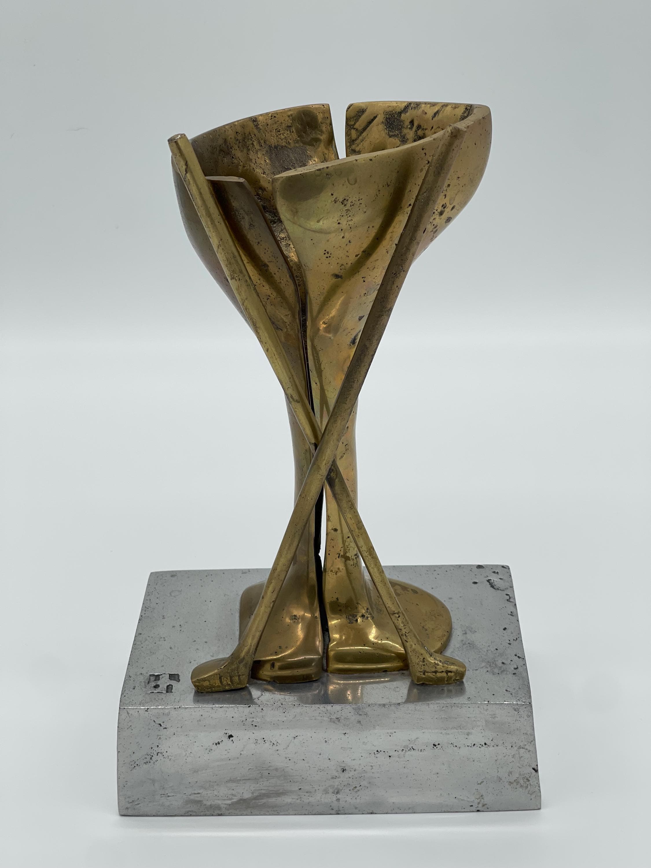 David Marshall Brutalist Golf Sculptures, Brass Aluminum Trophies, MCM Office Decor - Thumbnail 4