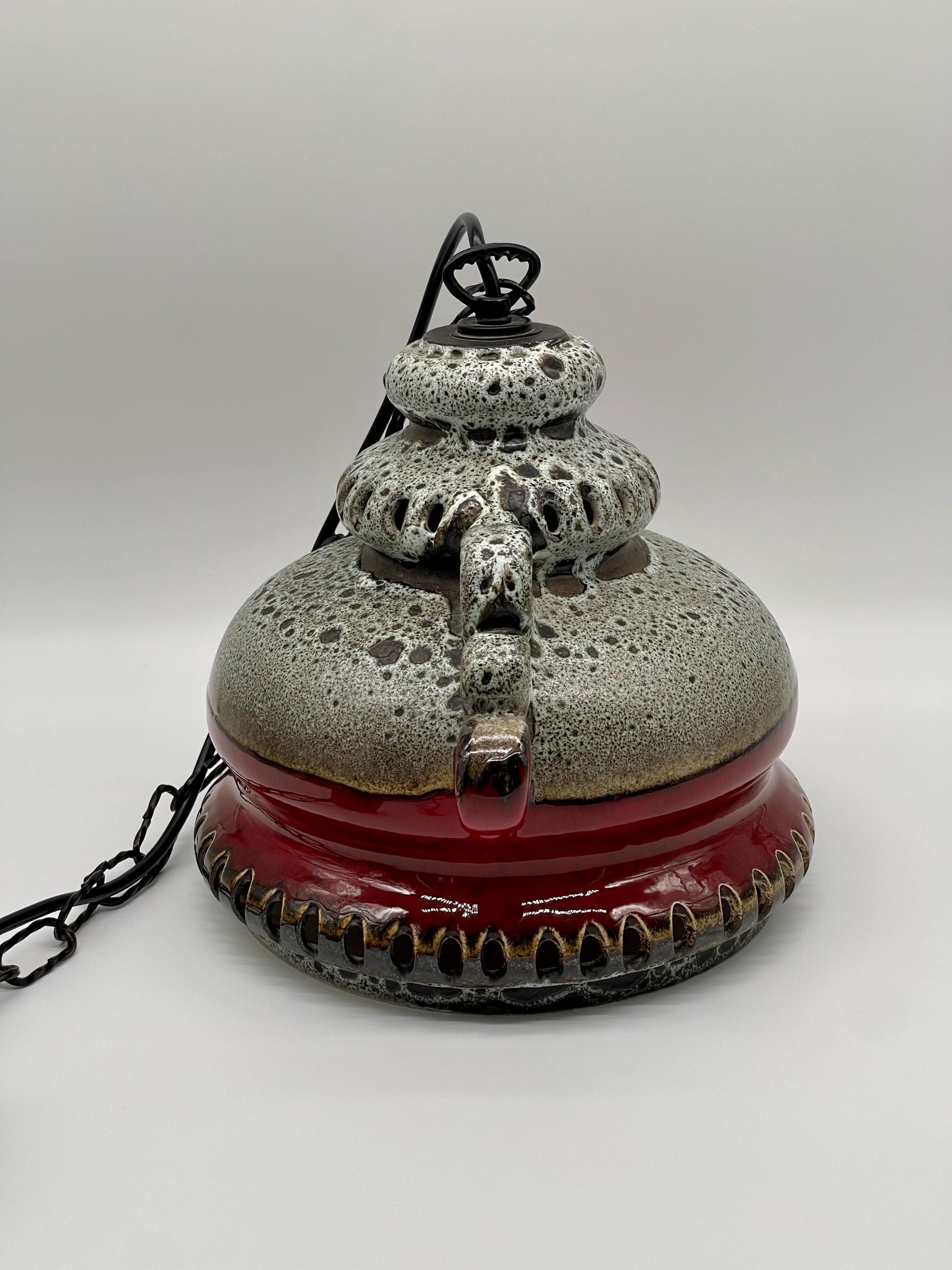 Vintage Fat Lava Ceramic Pendant Light, 1970s West German Pottery UFO Lamp - Thumbnail 9