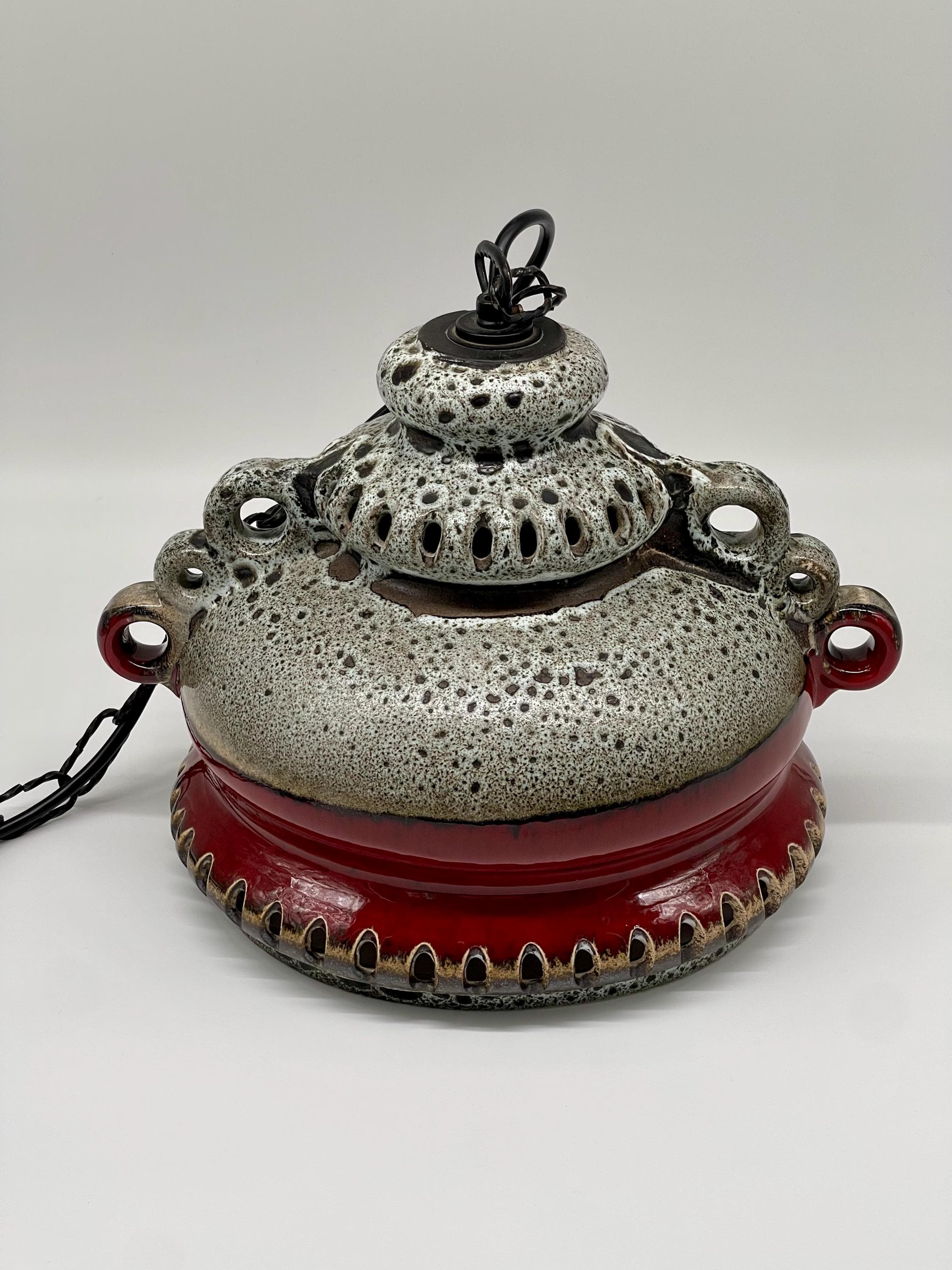 Vintage Fat Lava Ceramic Pendant Light, 1970s West German Pottery UFO Lamp - Thumbnail 6