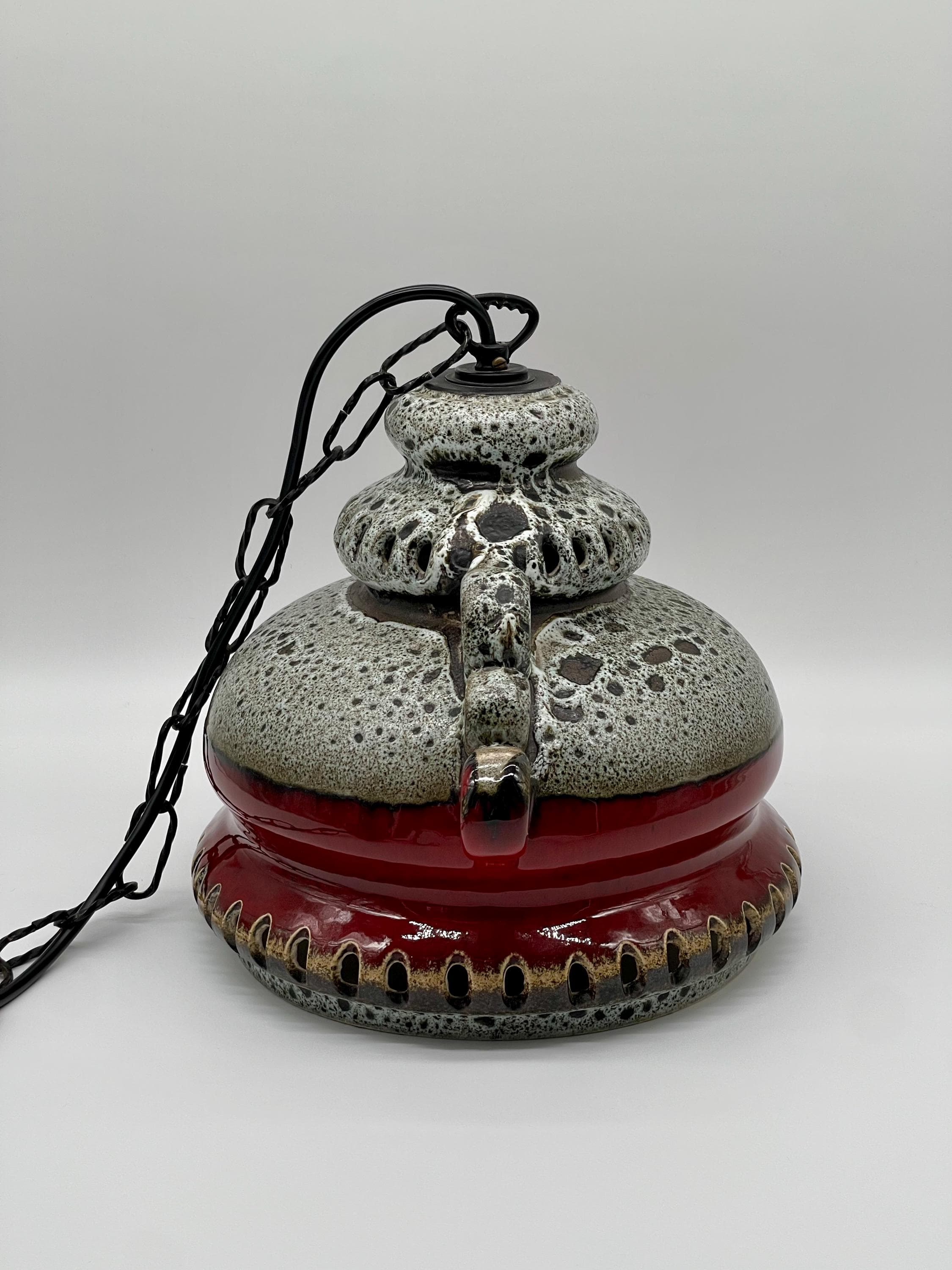 Vintage Fat Lava Ceramic Pendant Light, 1970s West German Pottery UFO Lamp - Thumbnail 10