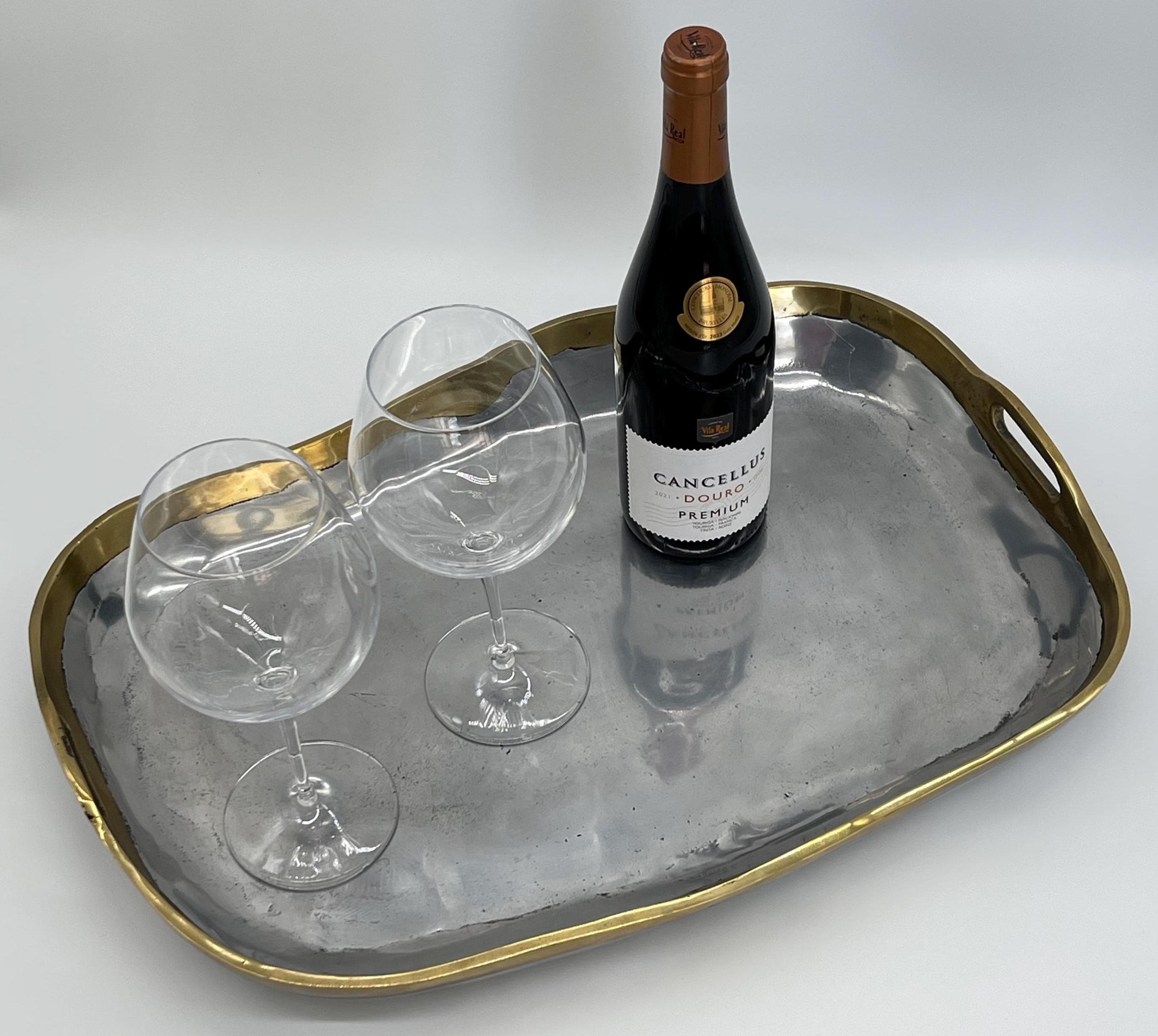 David Marshall Brutalist Entertainer Set, Solid Brass & Aluminum Tray Trivet Cheese Board Candlesticks - Thumbnail 9