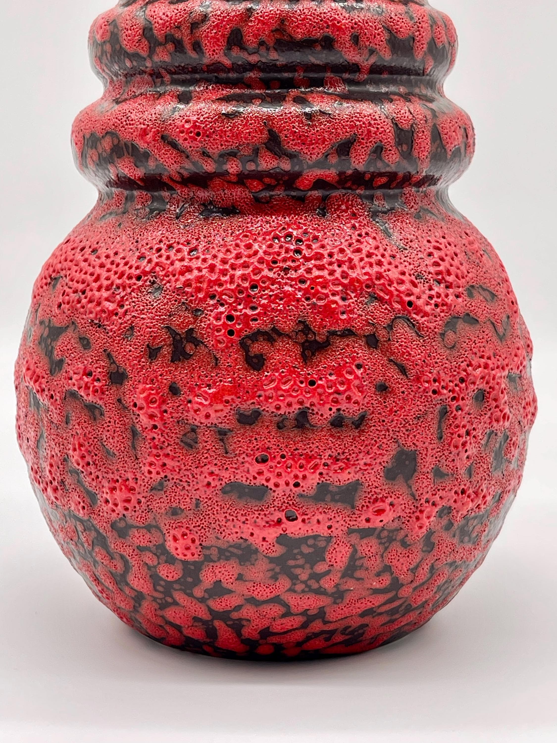 Vintage Scheurich Wien Vase, 1970s Fat Lava Red Black Ceramic - Thumbnail 10