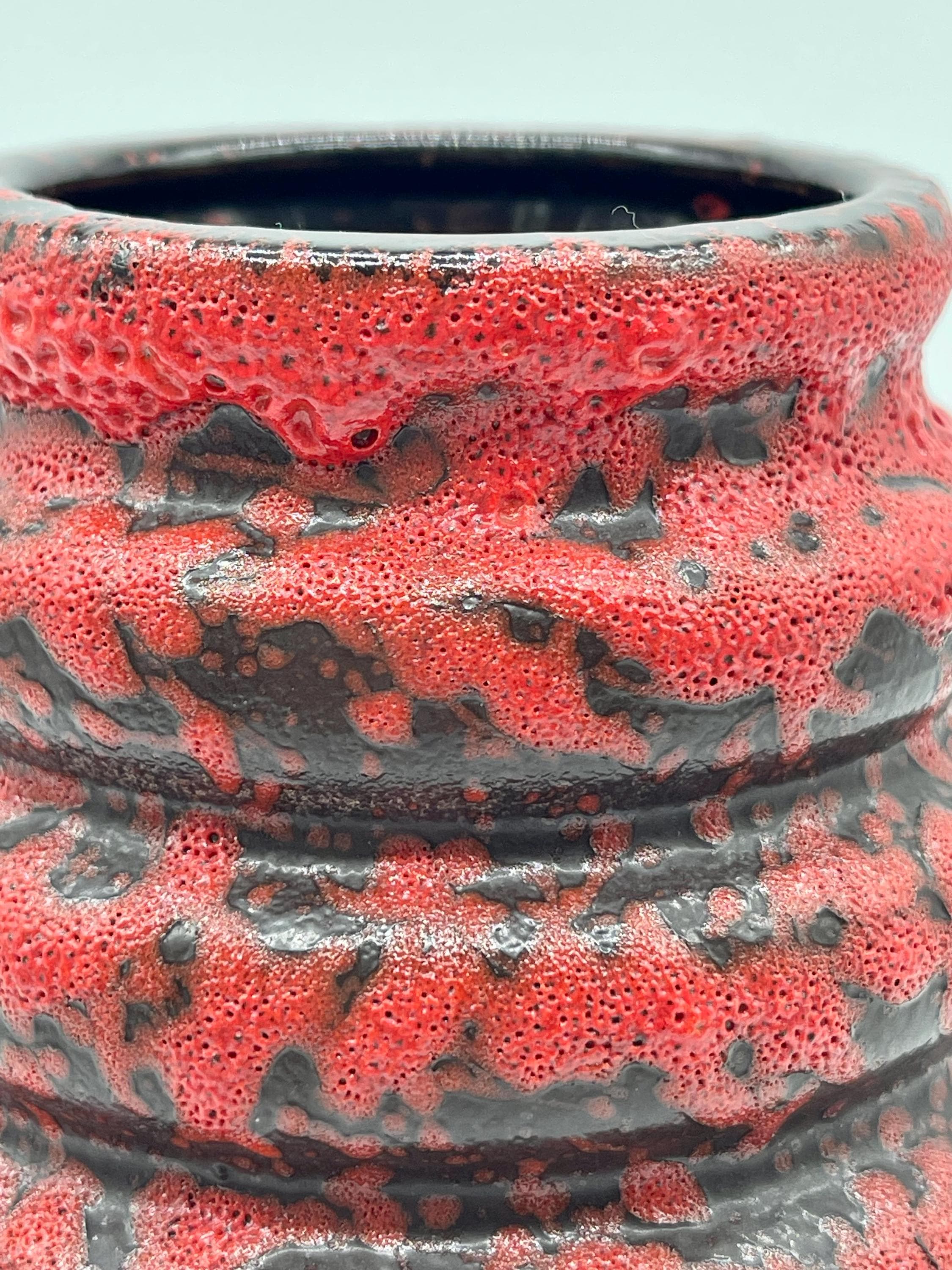 Vintage Scheurich Wien Vase, 1970s Fat Lava Red Black Ceramic - Thumbnail 7