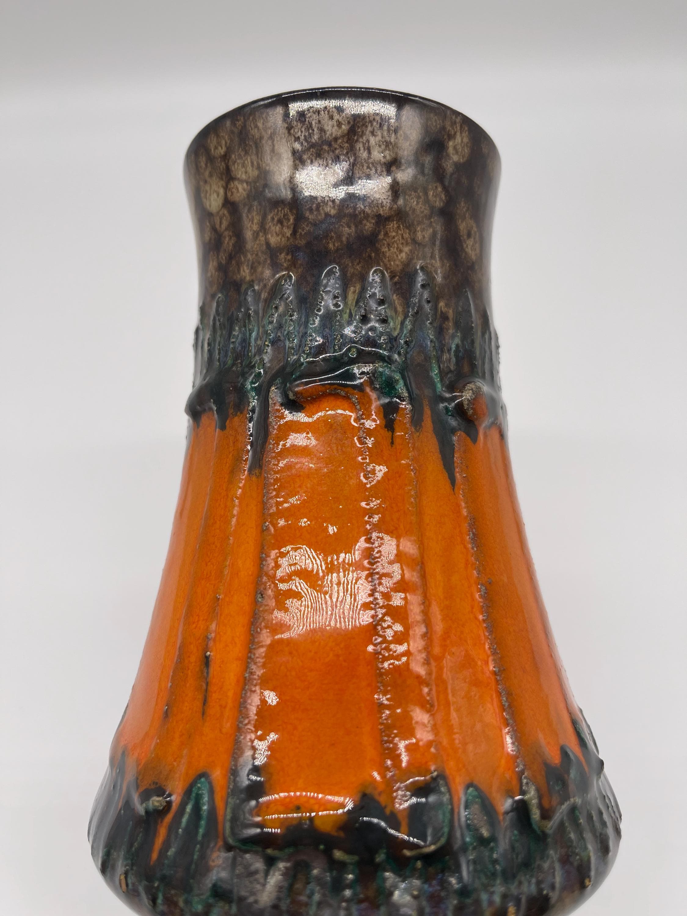 Vintage Strehla Keramik Vase, 1960s Fat Lava Orange Green Mid-Century Earthenware - Thumbnail 2