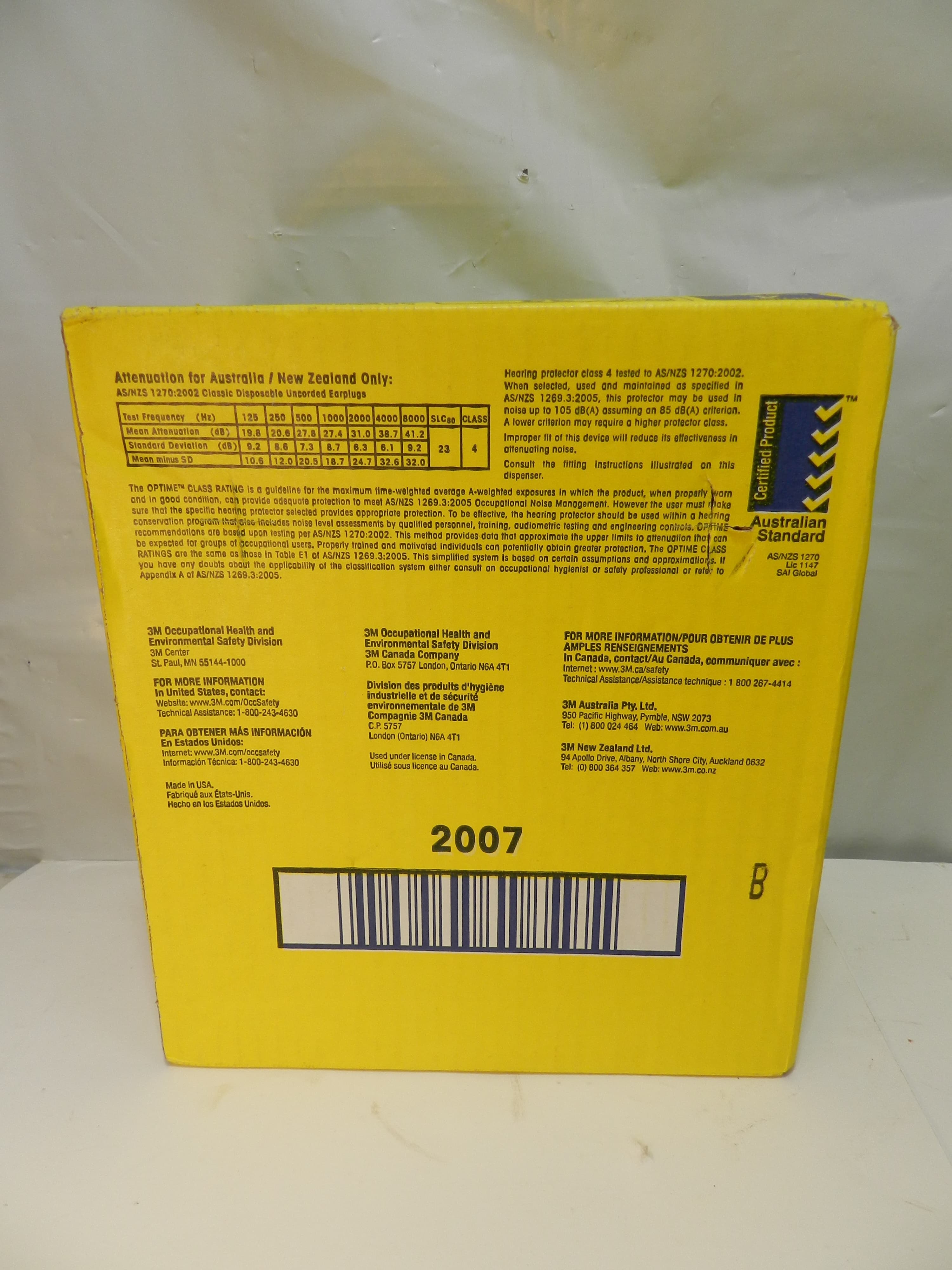 3M 312-1201 E-A-R Classic Disposable Yellow Foam Ear Plugs 200 Pairs (P71K) - Thumbnail 5