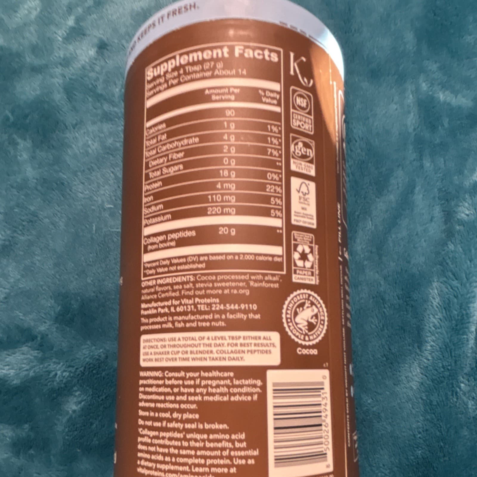 Vital Proteins Collagen Peptides Chocolate Powder 13.5 oz Hair Skin Joint Health - Thumbnail 2