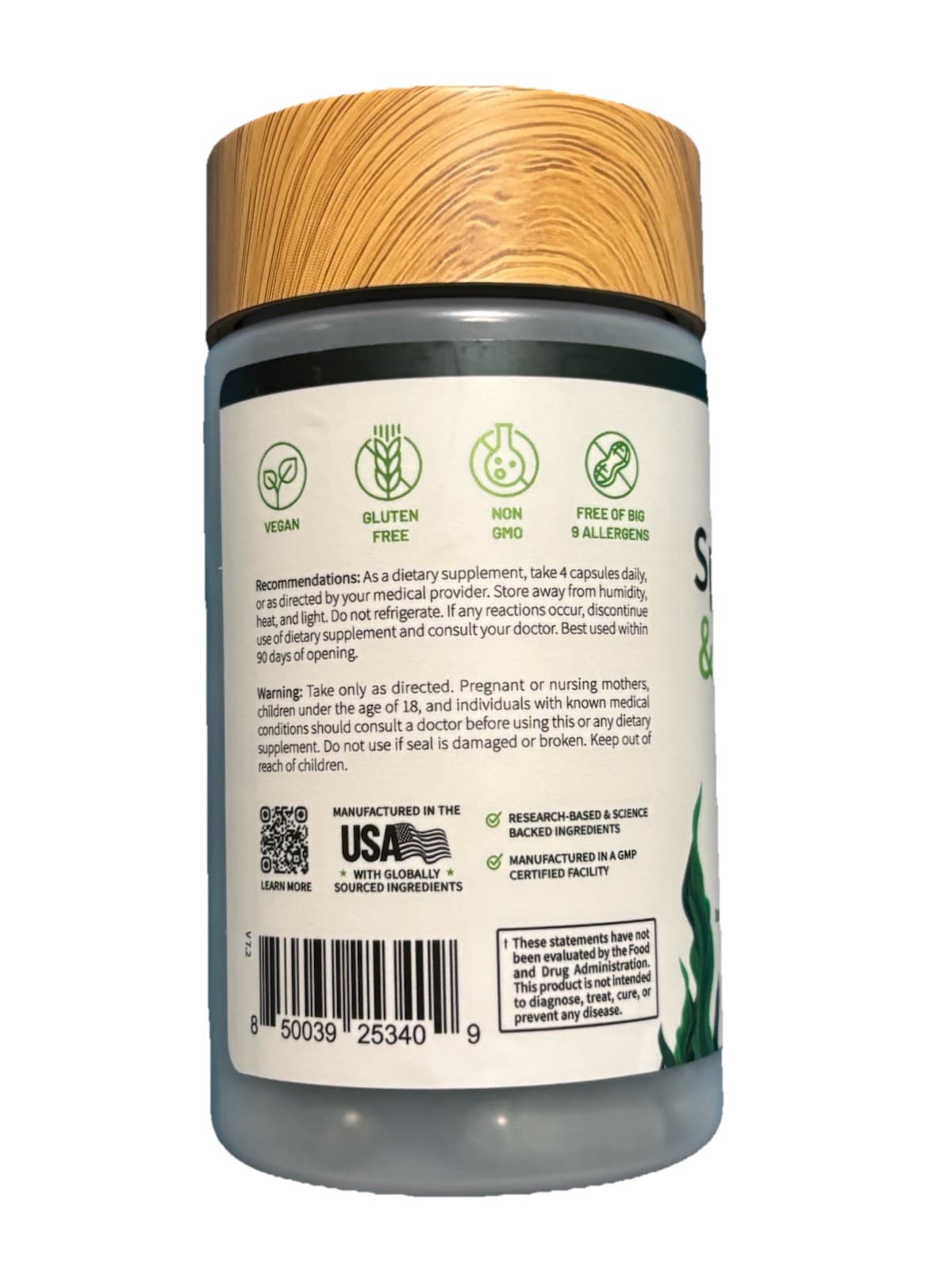 SNAP Supplements Organic Spirulina & Chlorella 120 Capsules Alkalizing Greens Su - Thumbnail 3