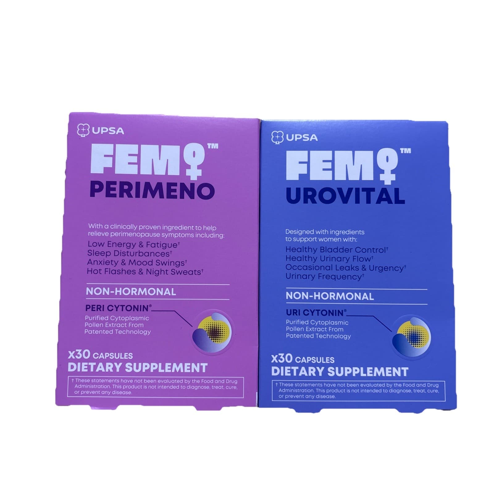 UPSA FEM Urovital & Perimeno Non-Hormonal Capsules Women 30ct bundle