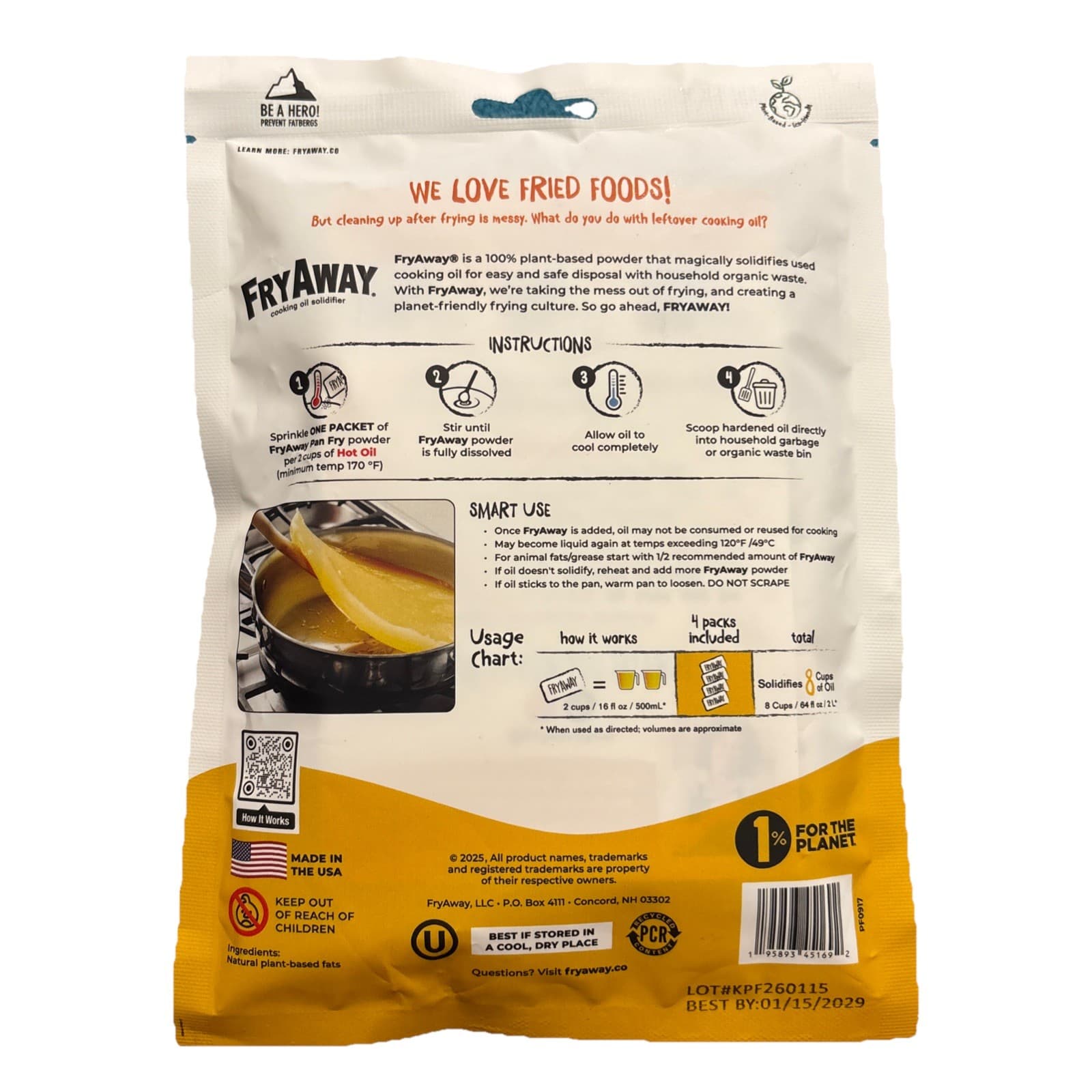 Cooking Oil Solidifier, Pan Fry, 4 Packets, 2.1 oz (60 g) - Thumbnail 2