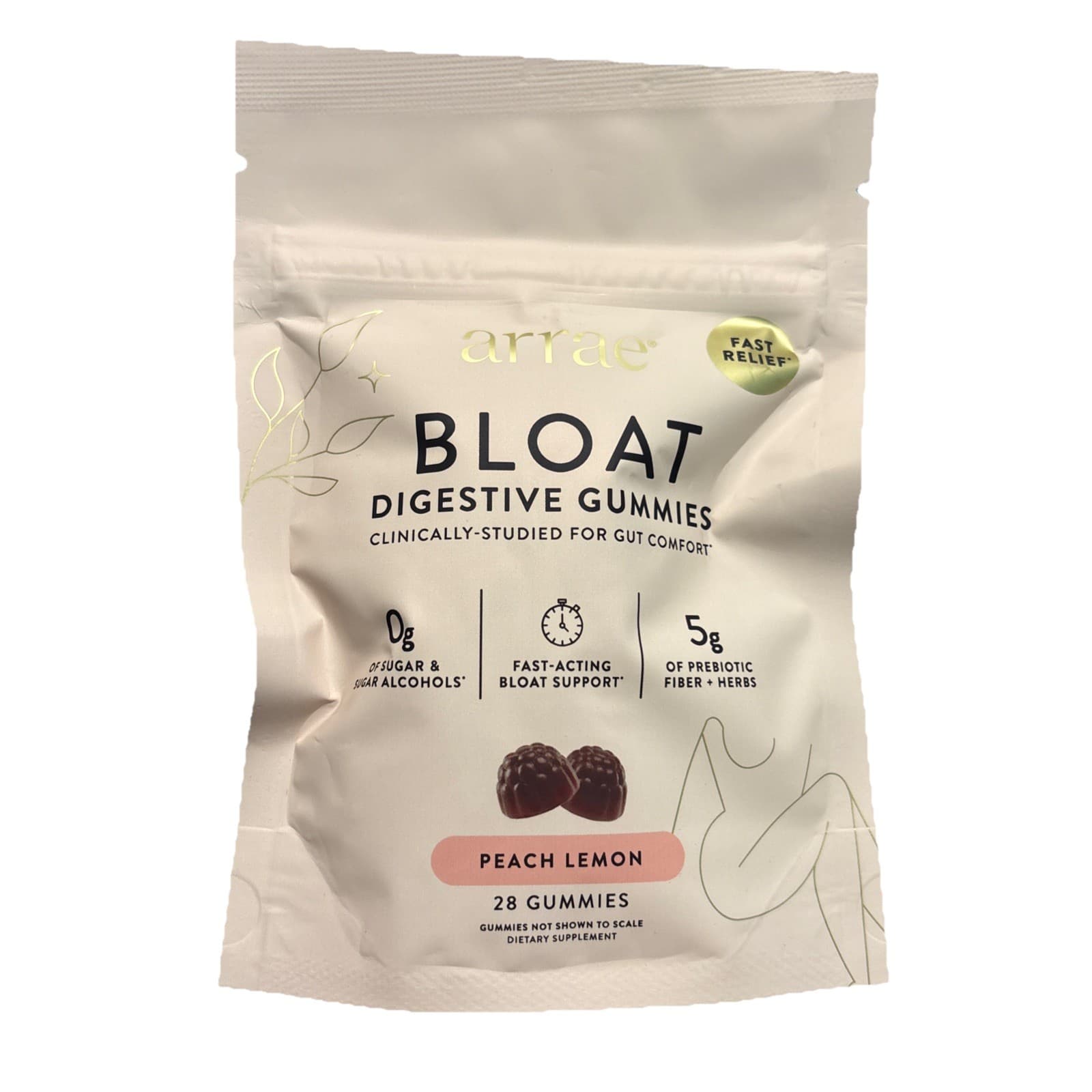 ARRAE Bloat Digestive Gummies Fast Acting Peach Lemon Flavor 28 Gummies - New