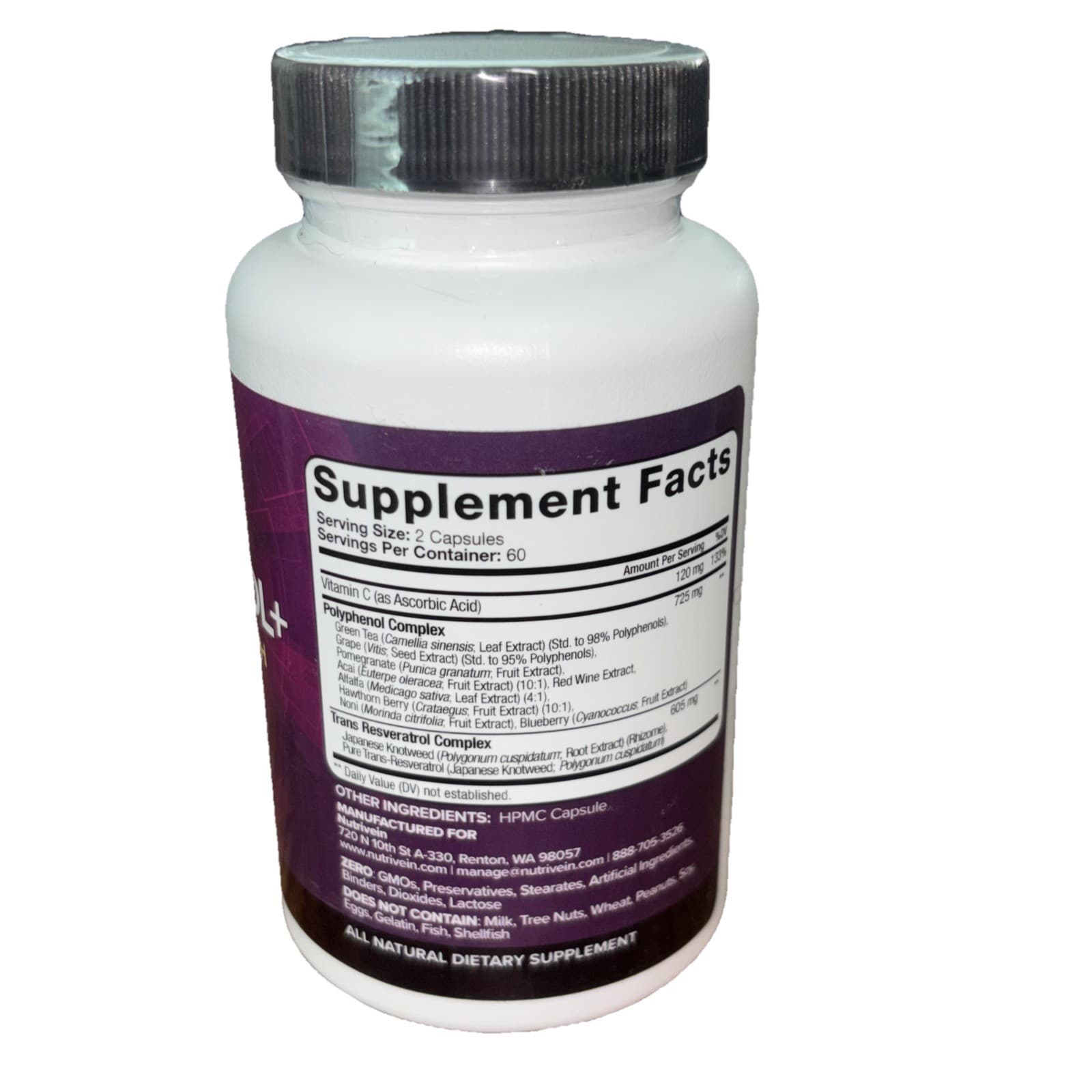 Nutrivein Resveratrol+ 120 Capsules - Thumbnail 3