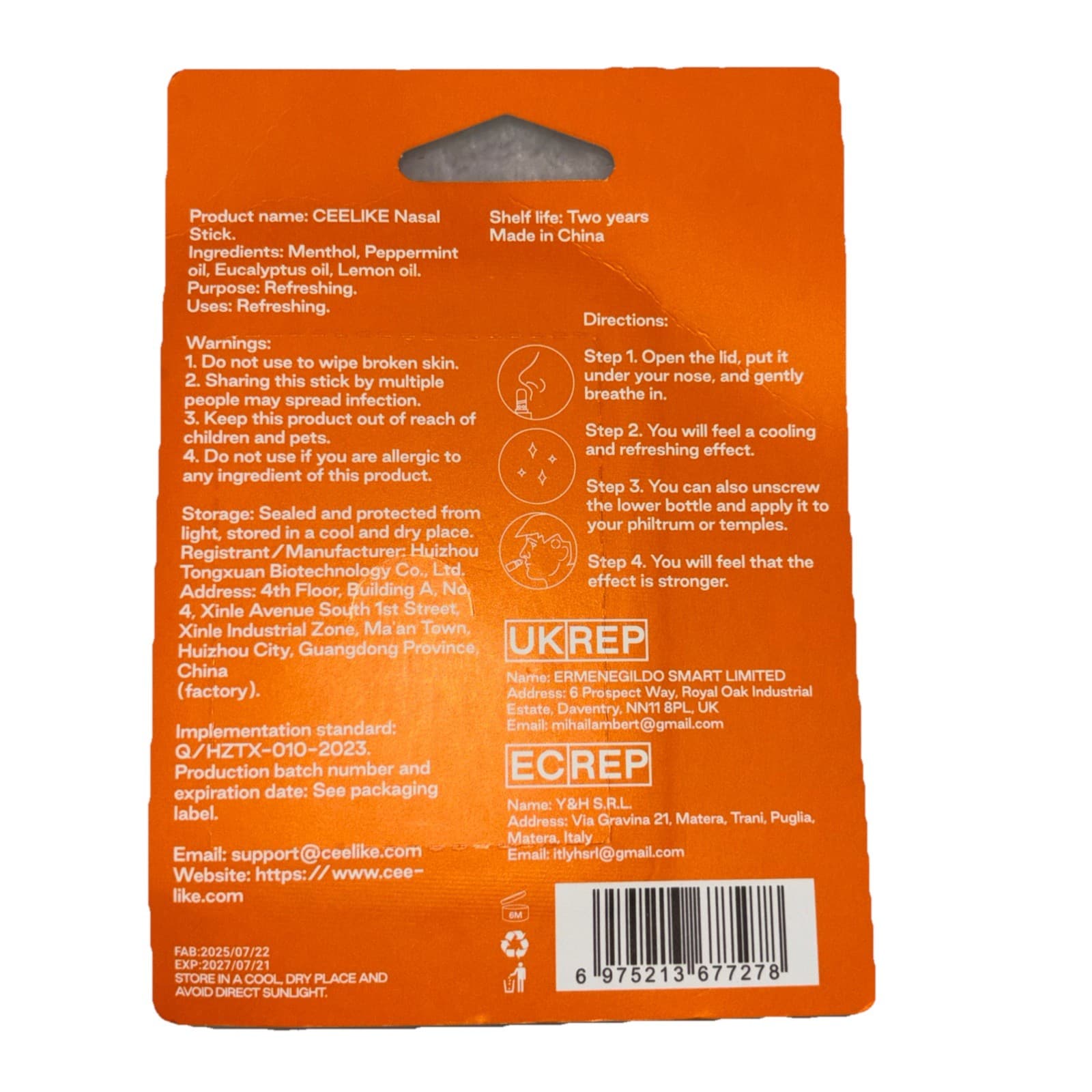 Natural Menthol & Eucalyptus Nasal Stick - Refreshing Mint & Lemon Scent - Thumbnail 2