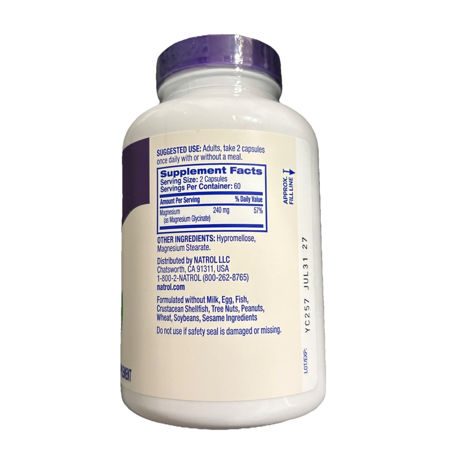 Natrol Magnesium Glycinate 240 mg High Absorption 120 CAPSULES / 2 month Supply - Thumbnail 3