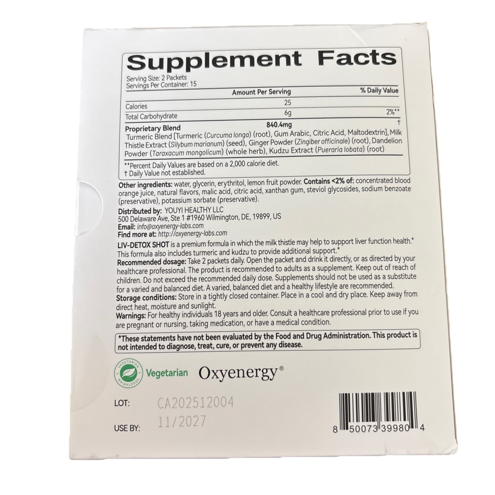 OxyEnergy Liver Cleanse Detox & Repair - 30 Packs - Organic Milk Thistle - Thumbnail 2
