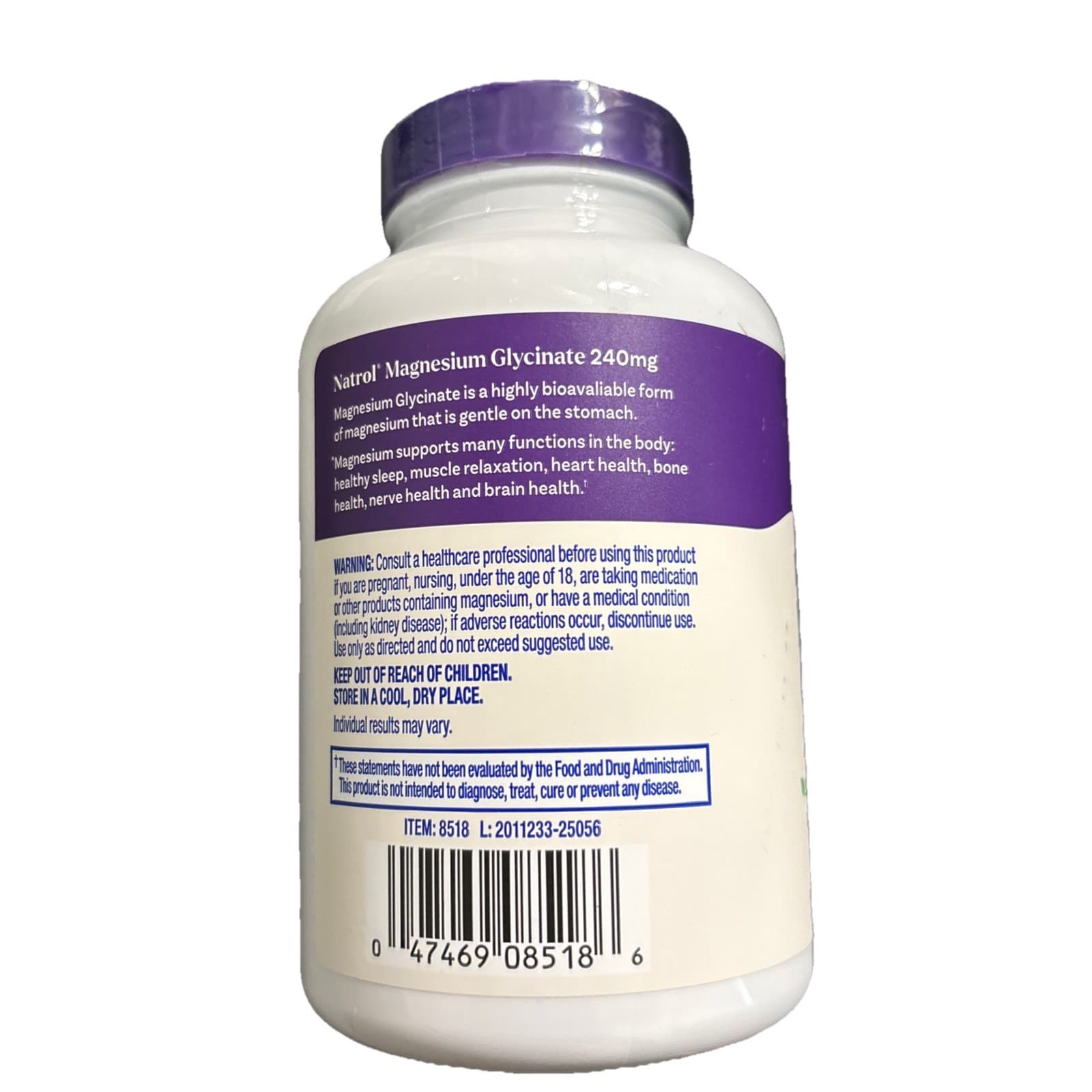 Natrol Magnesium Glycinate 240 mg High Absorption 120 CAPSULES / 2 month Supply - Thumbnail 2