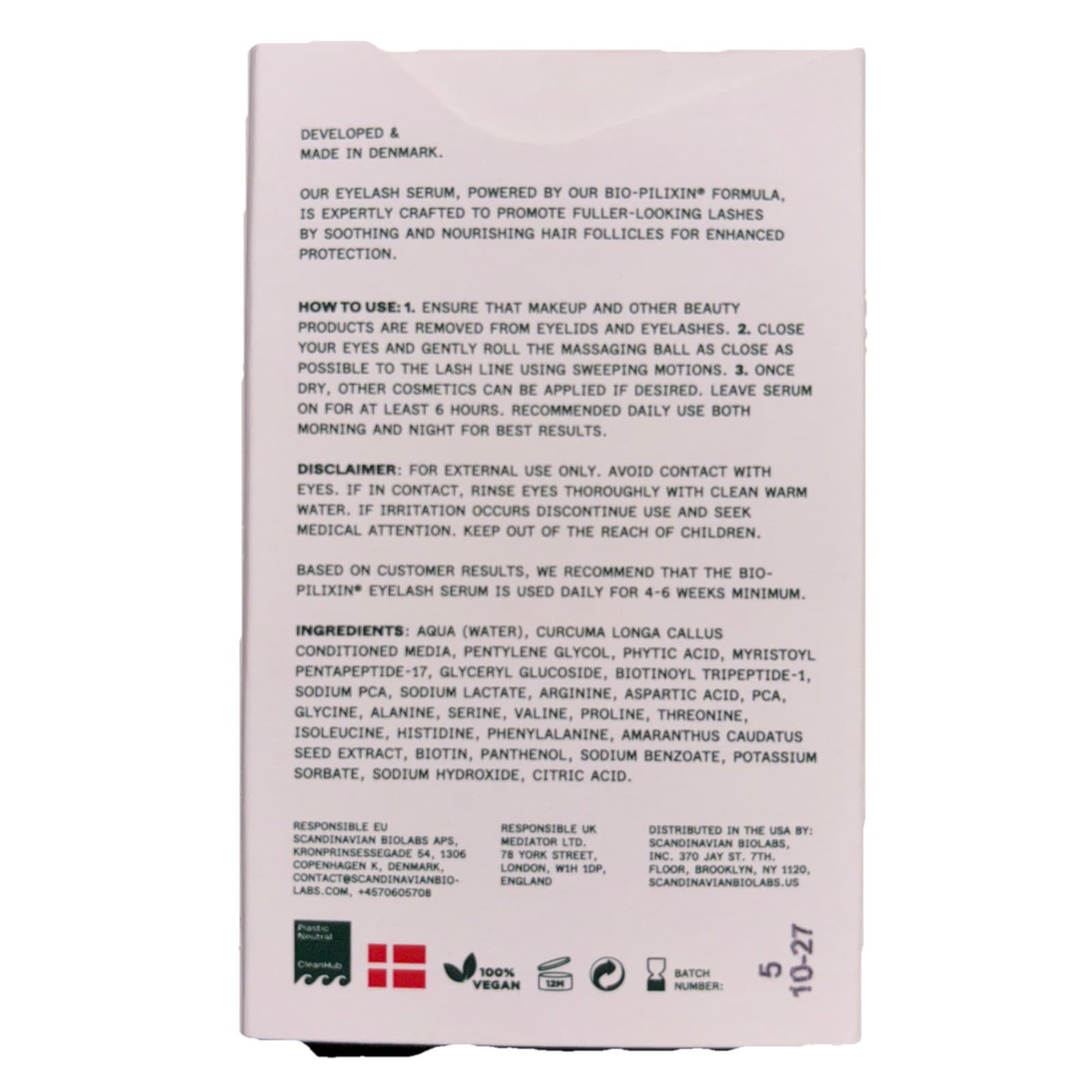 Scandinavian Biolabs Bio-Pilixin Eyelash Serum 5ml - Brand New Factory Sealed - Thumbnail 2