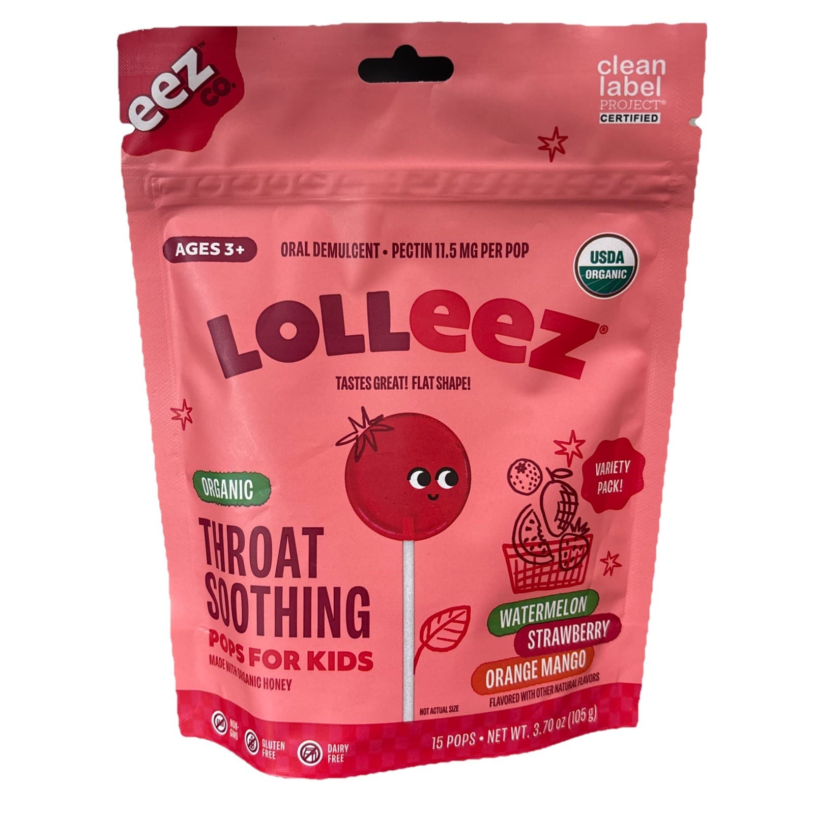 New Kids Lolleez Throat Soothing Pops 11.5MG Pectin 15 Pops Fruits ~ EXP 05/2027