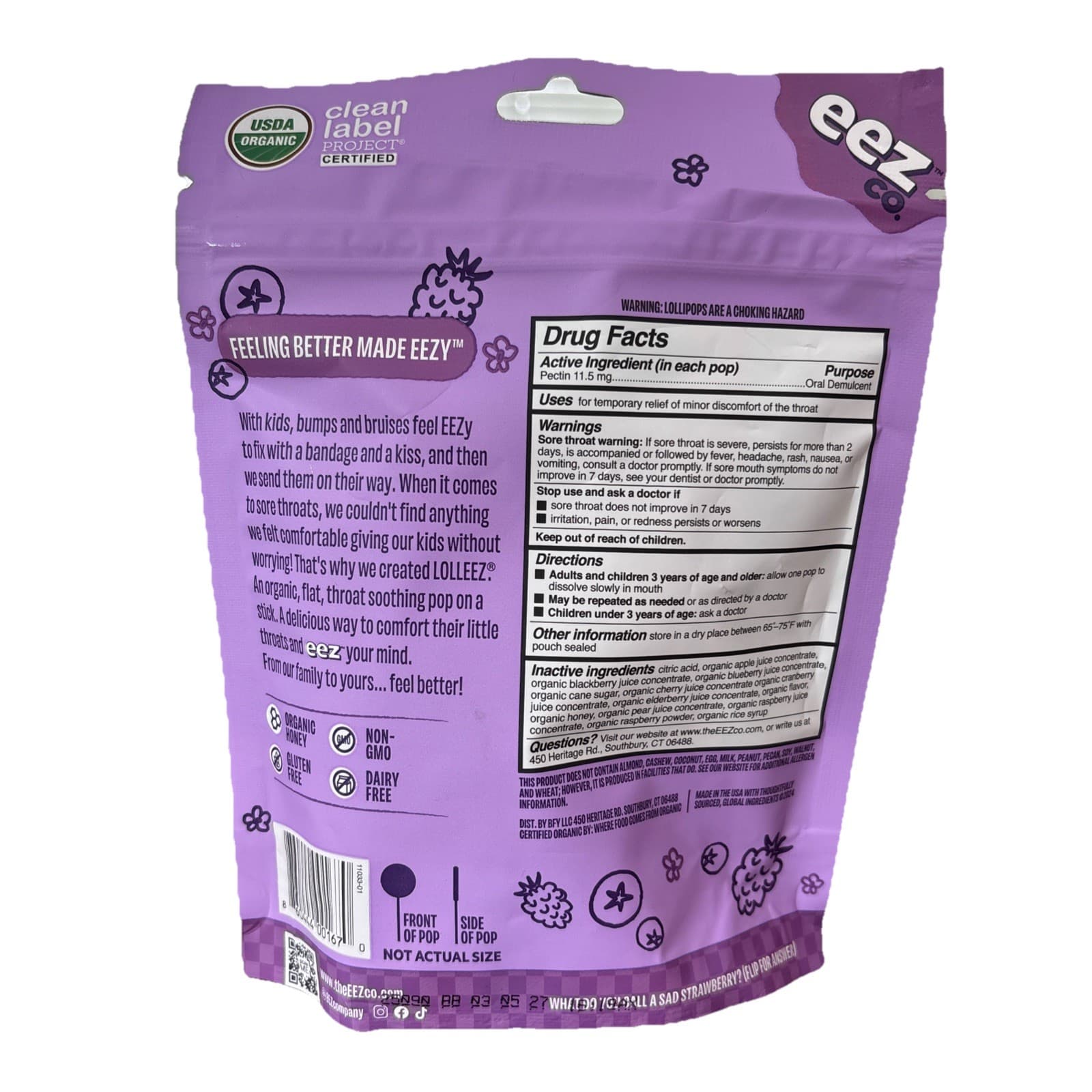 Lolleez Throat Soothing Pops Kids Mixed Berry 15 Pops Gluten Free Non-GMO - Thumbnail 2
