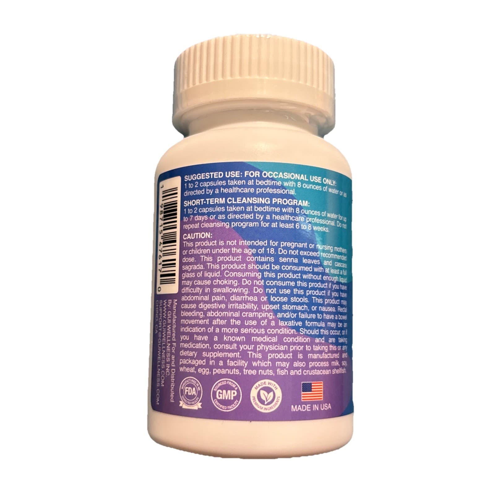 GUI 1 Week Cleanse Moringa Senna Cascara Psyllium Aloe 30 Capsules Detox - New - Thumbnail 3