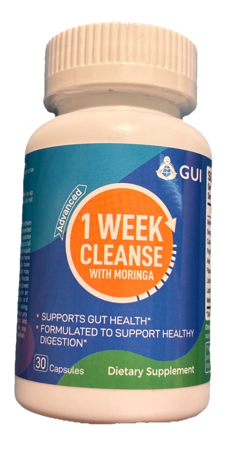 GUI 1 Week Cleanse Moringa Senna Cascara Psyllium Aloe 30 Capsules Detox - New
