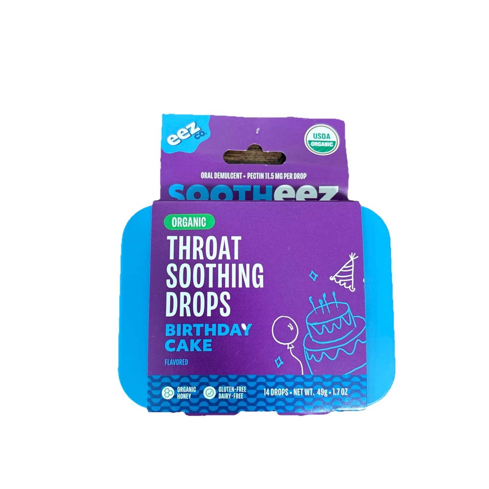1 Tins: Sooth eez Organic Throat Soothing Drops 14ct ea Bday Cake Exp. 6/26/26