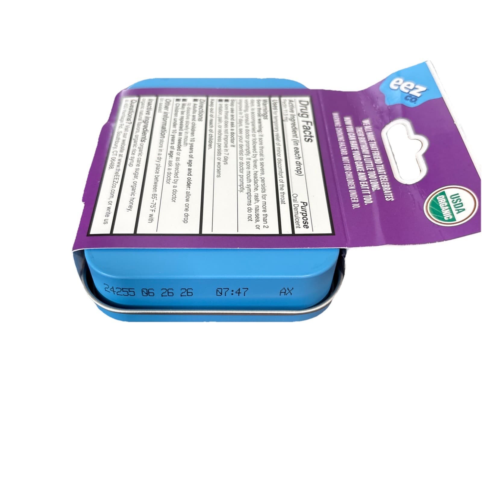 1 Tins: Sooth eez Organic Throat Soothing Drops 14ct ea Bday Cake Exp. 6/26/26 - Thumbnail 3