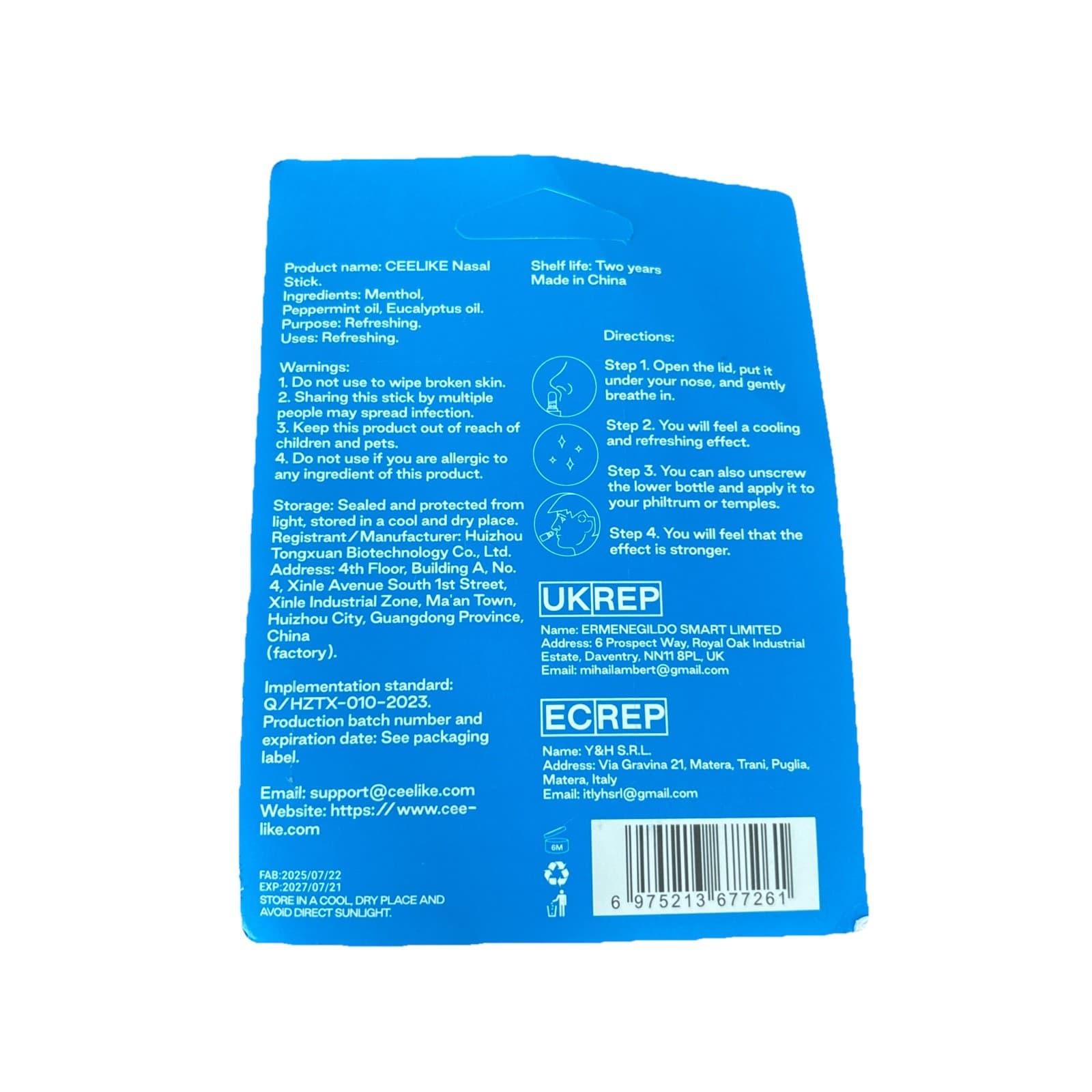 CEELIKE Nasal Stick - Mint & Lemon Flavors - Thumbnail 2
