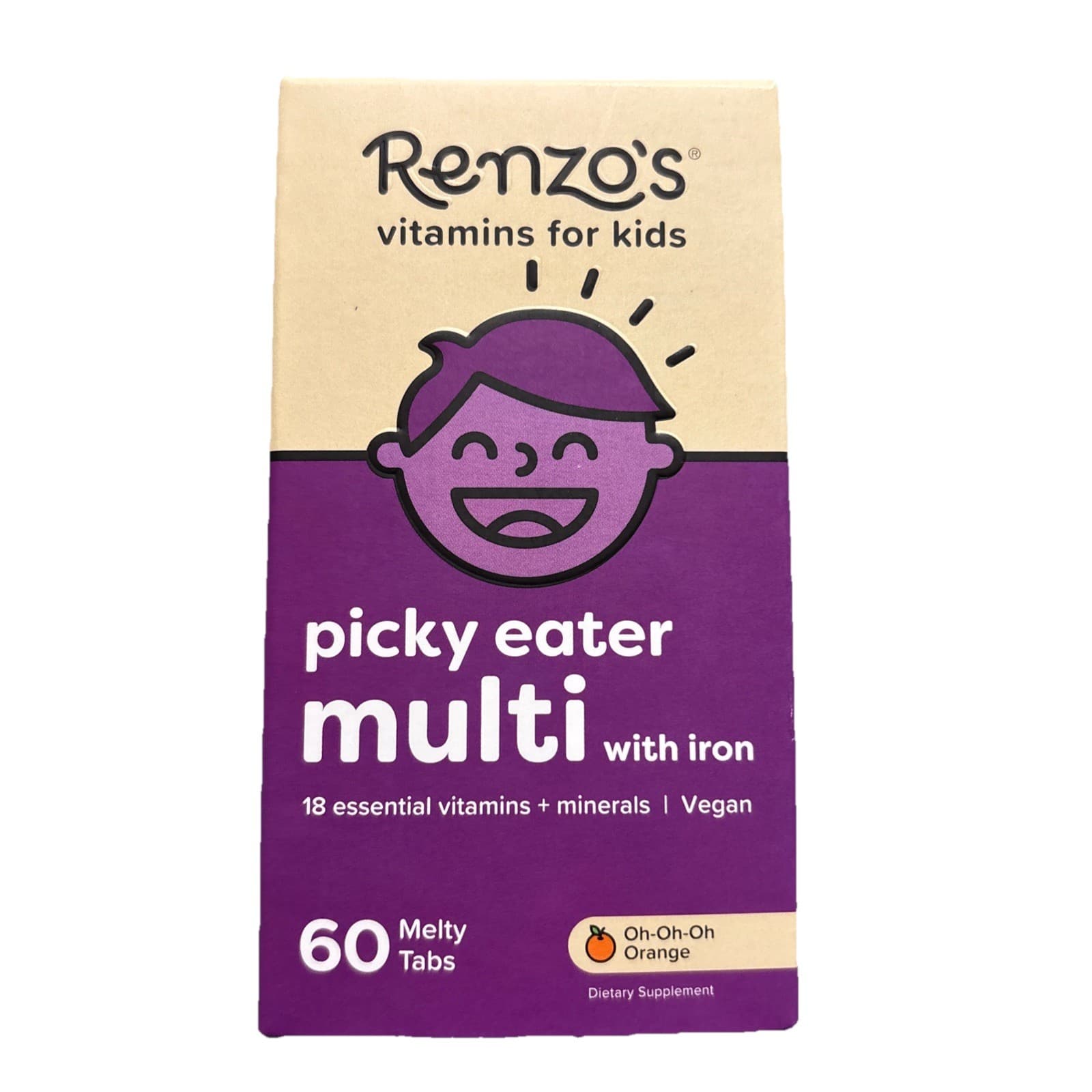 Renzo's Vitamins for Kids, Picky Eater Multi with Iron, 60 Melty Tabs, Orange