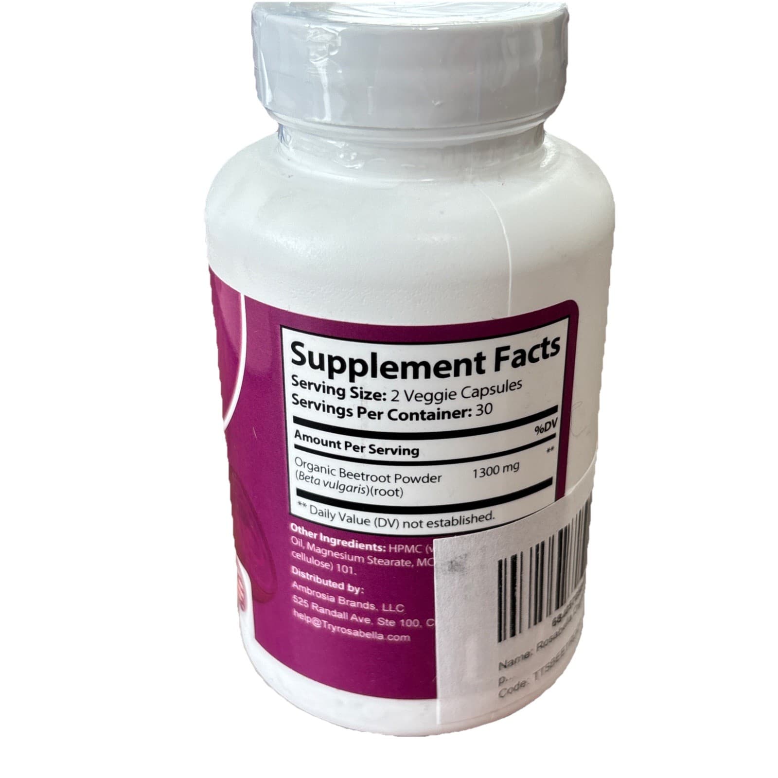 Rosabella Beetroot Supplement Capsules 1300mg – 1Bottles (60 Capsules Each) New - Thumbnail 3