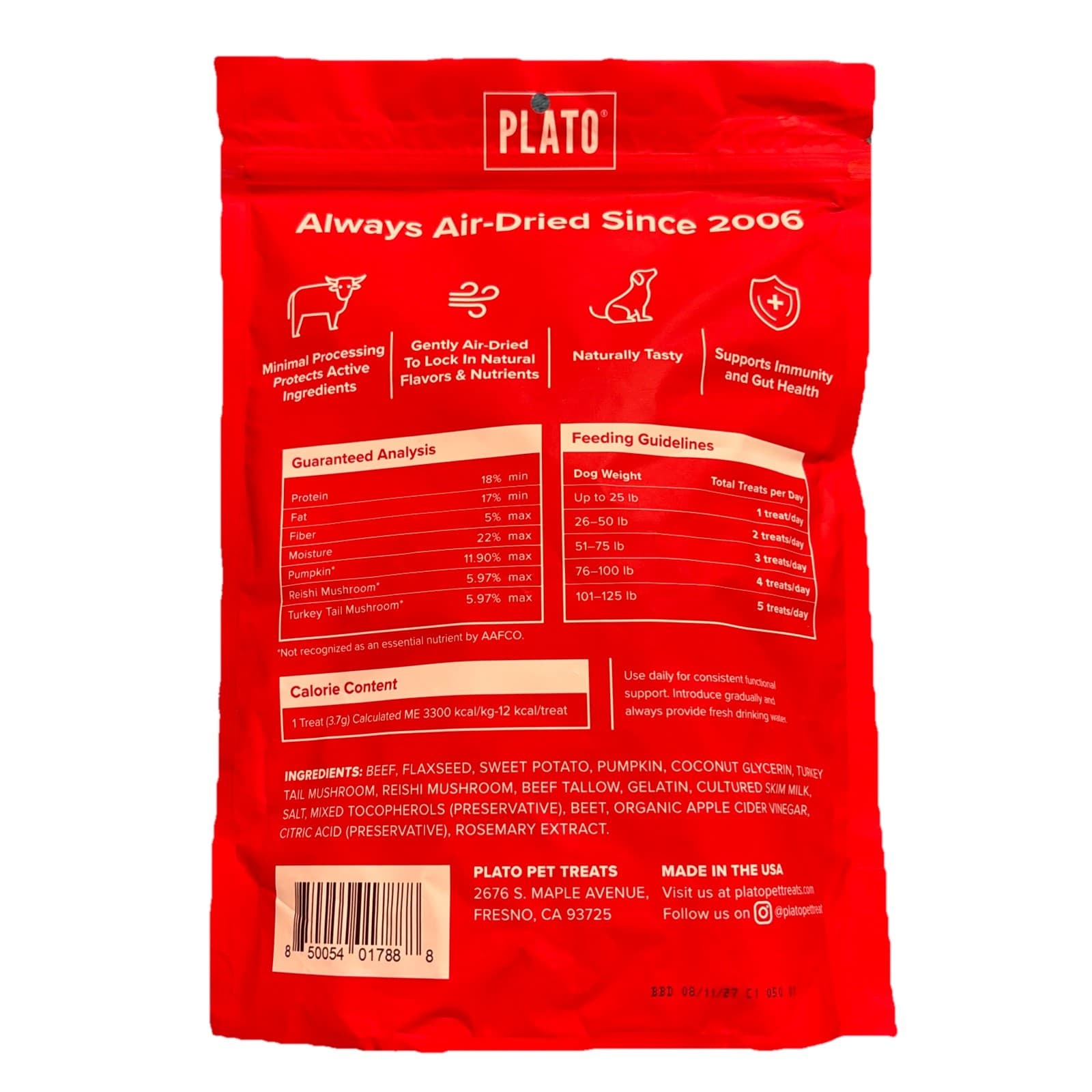 PLATO Air-Dried Wellness Chews for Dogs - Immunity & Gut Support - Turkey Tail - Thumbnail 2