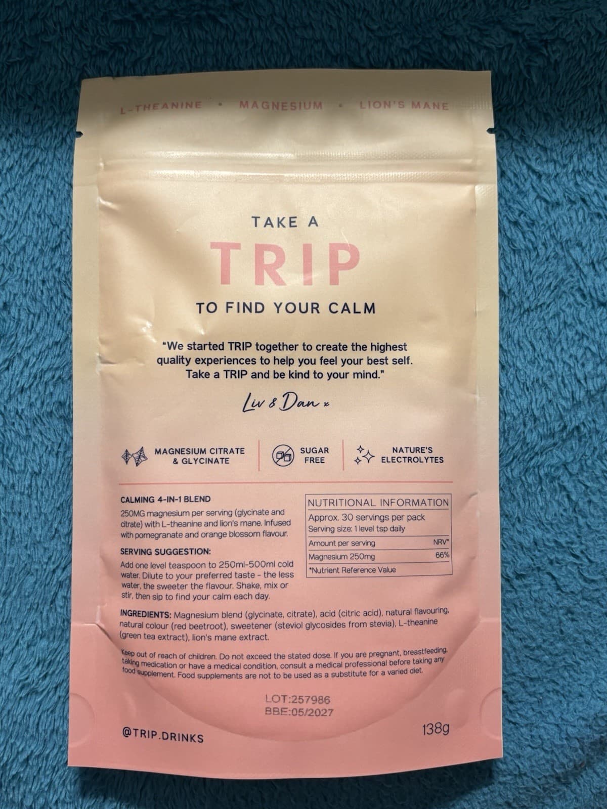 TRIP Mindful Blend Magnesium Powder L-Theanine Lion's Mane Pomegranate 138g - Thumbnail 2