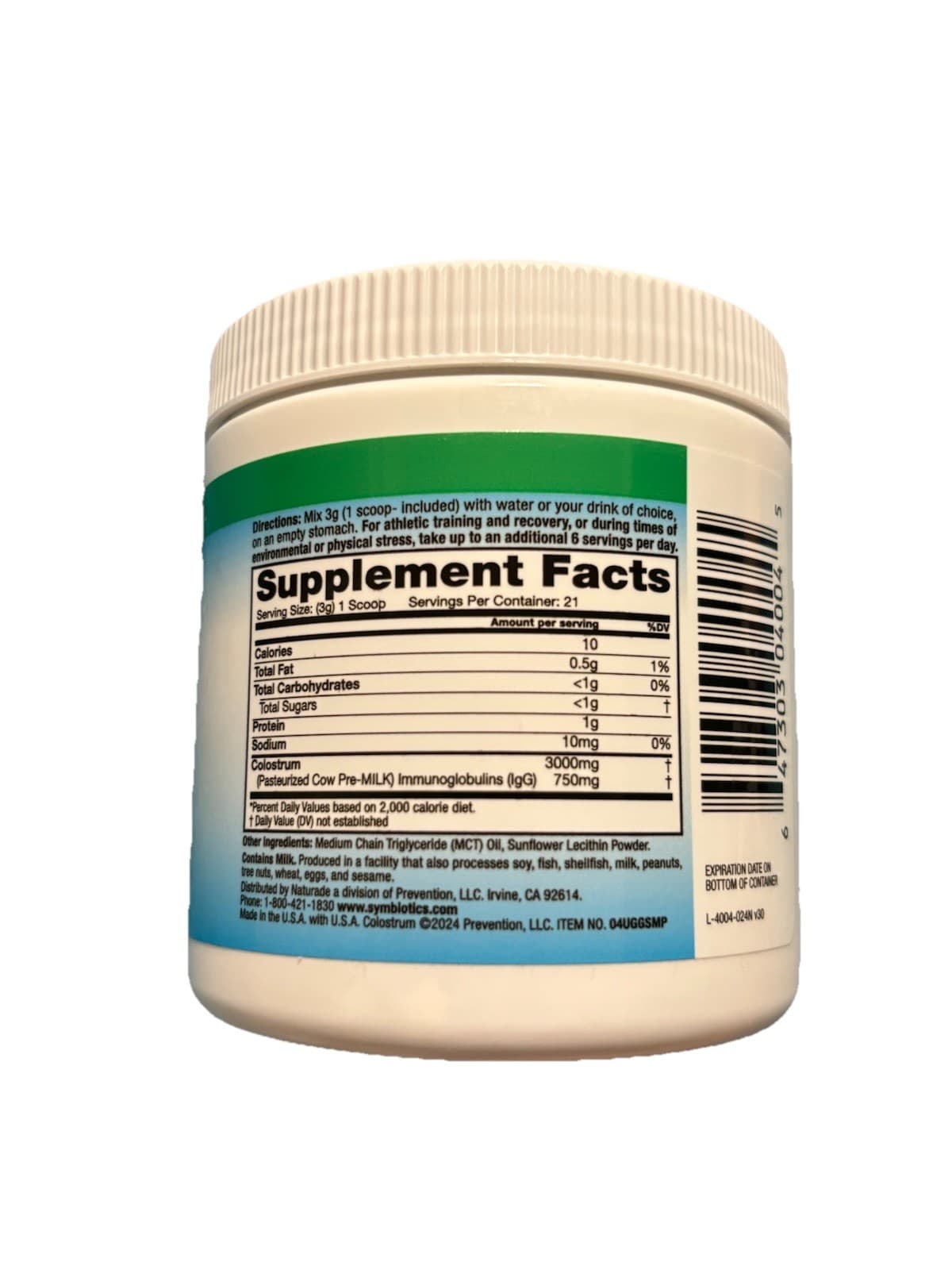 Symbiotics Colostrum Plus Powder IgG Lactoferrin Gluten Free 2.25oz (63.8g) - Thumbnail 3
