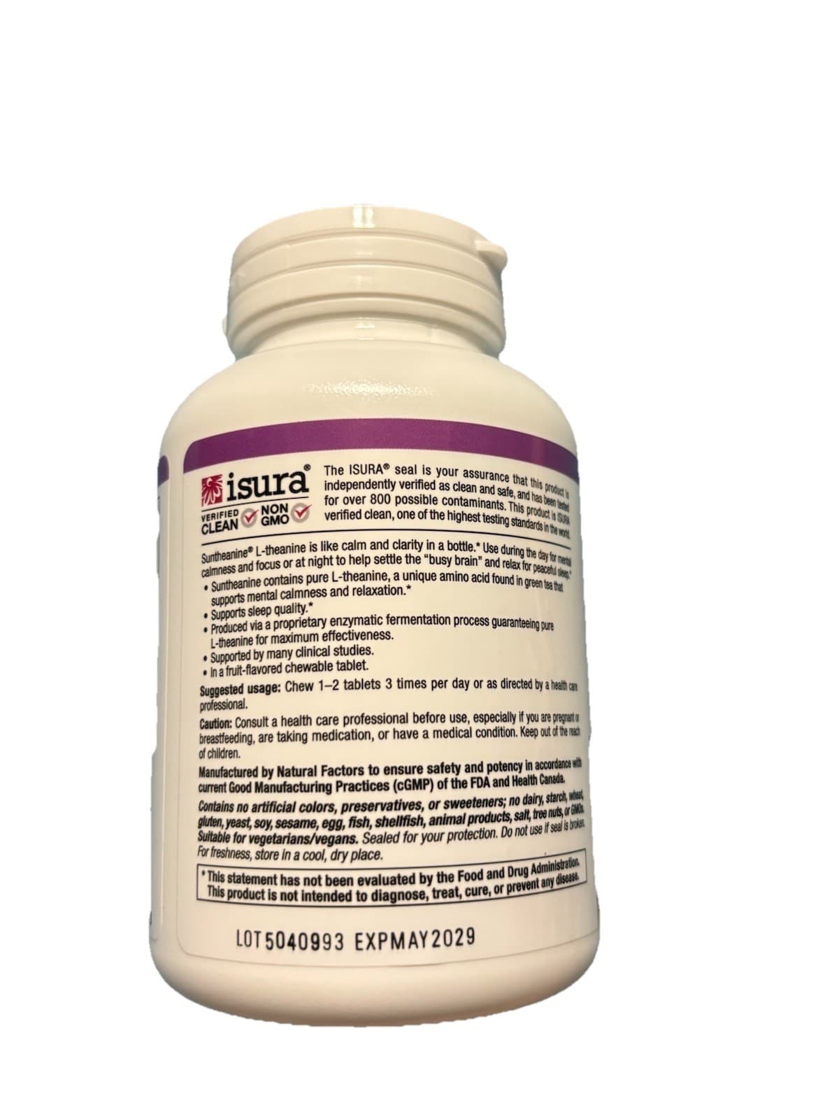 Natural Factors L-Theanine 100mg 60 Chewable Tablets Non-GMO Vegan Fruit Flavor - Thumbnail 2