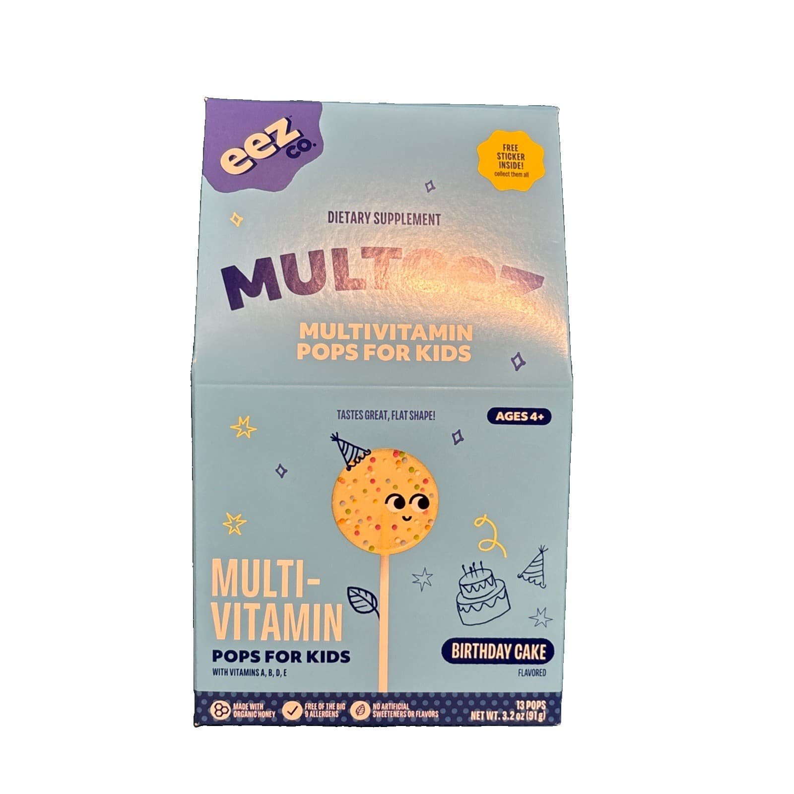 Lot 3 Multeez Multivitamin Lollipops Kids Birthday Cake For Ages 4+ NIB Exp 2027