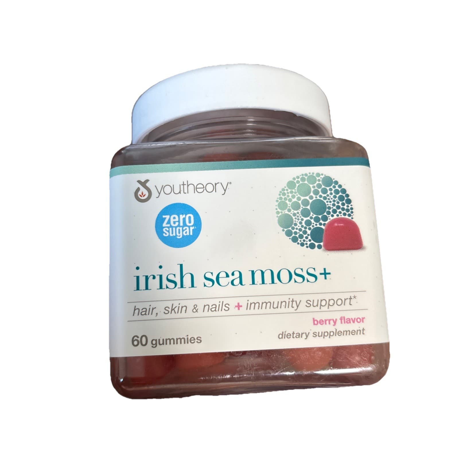 YouTheory Irish Sea Moss + Hair Skin Nails Berry Flavor 60 Gummies ZERO Sugar