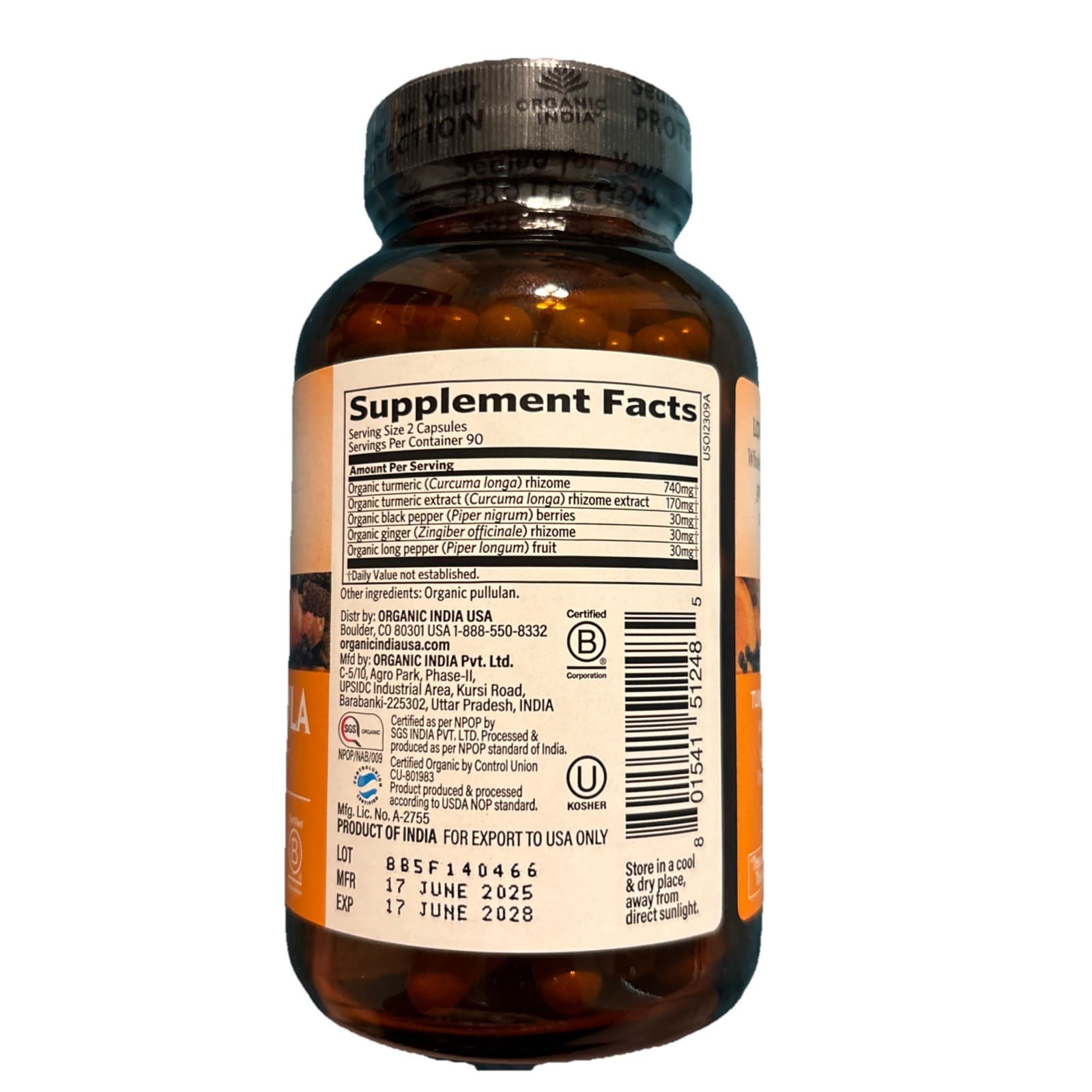 Organic India Turmeric Formula Joint Mobility and Support - 180 Caps EXP 1/28 - Thumbnail 2