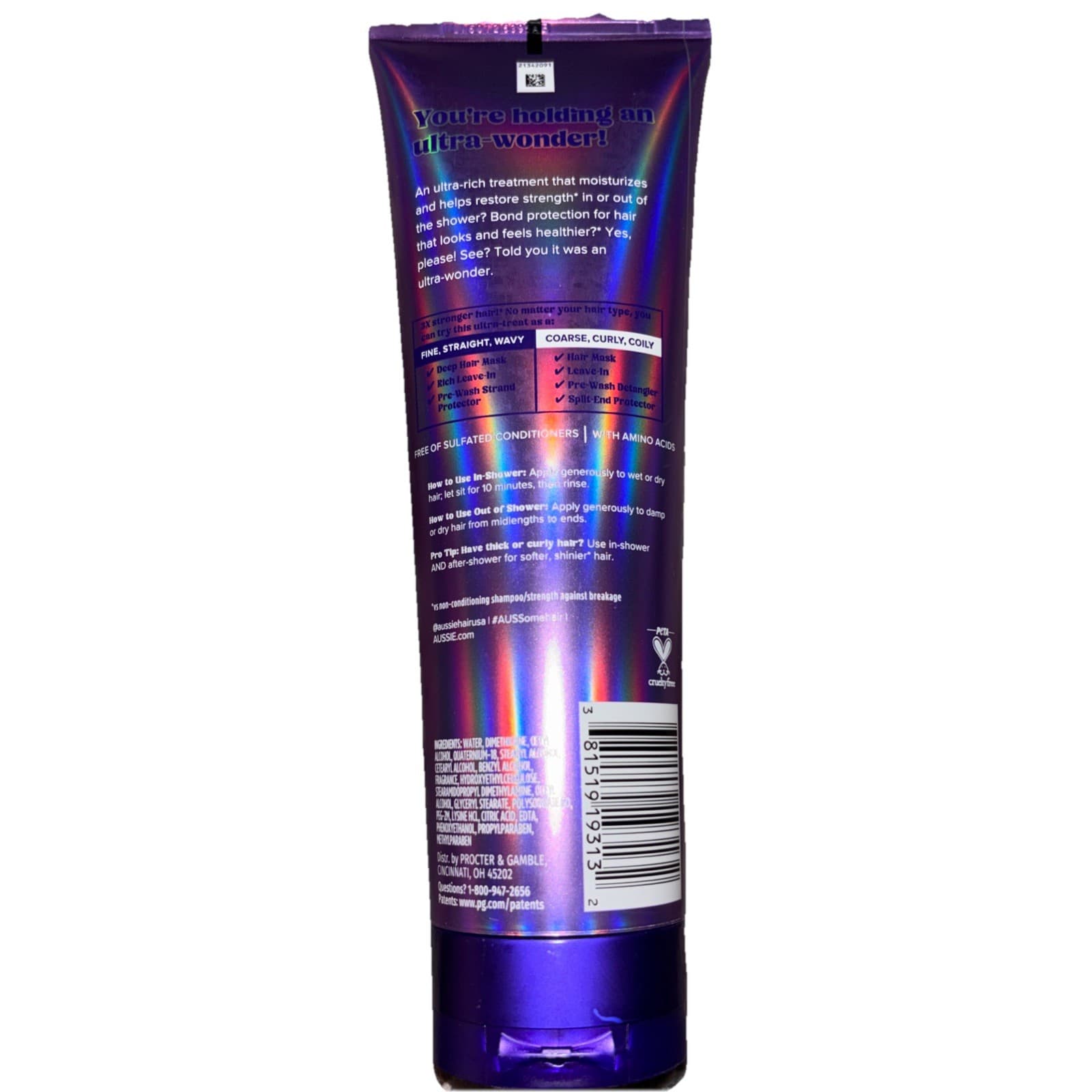Aussie Ultra Wonder 8oz Leave-In Treatment 24H Moisture 3X Strengthening - Thumbnail 2