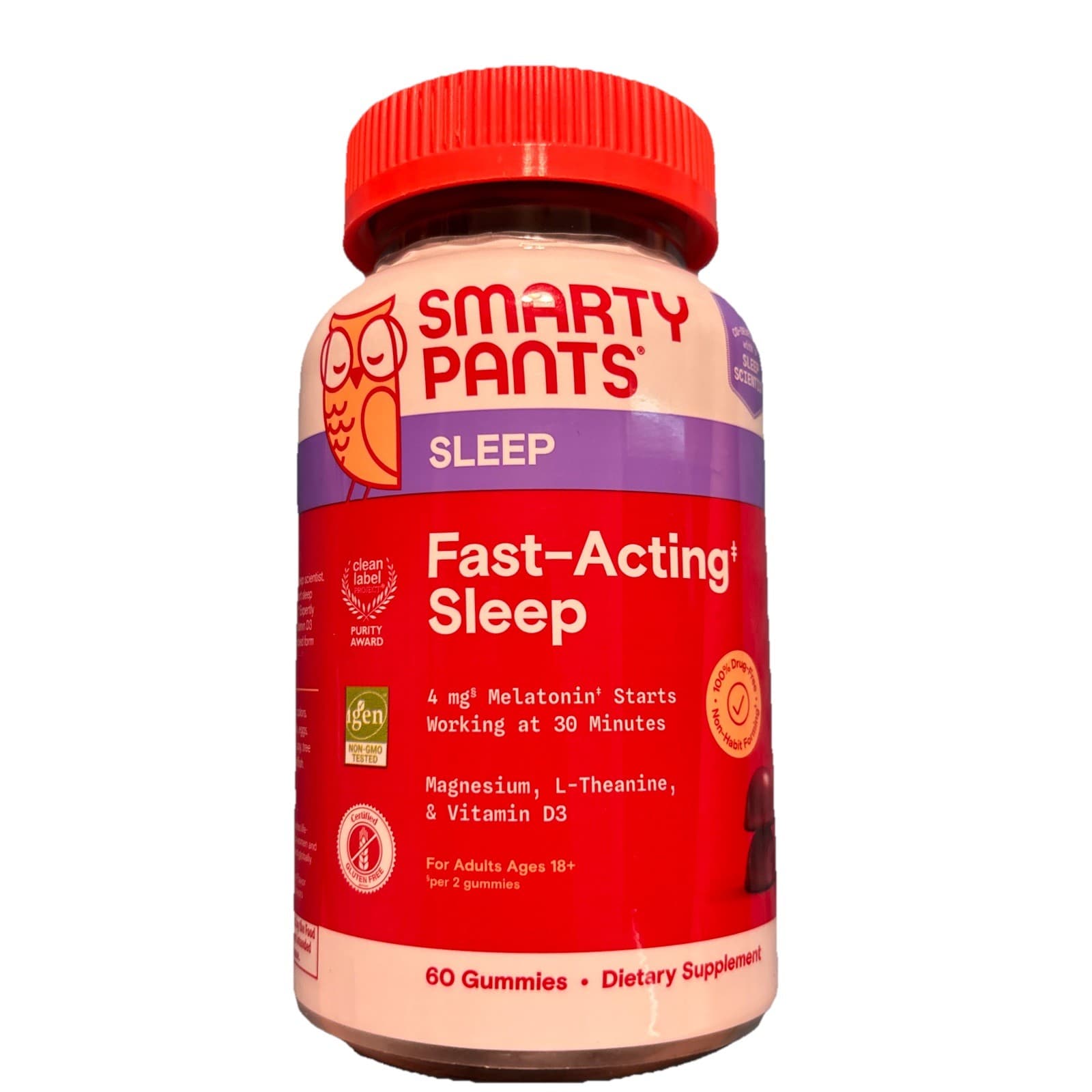 Smarty Pants Sleep, Fast-Acting Sleep For Adults Ages 18+ 60 Gummies - Brand New