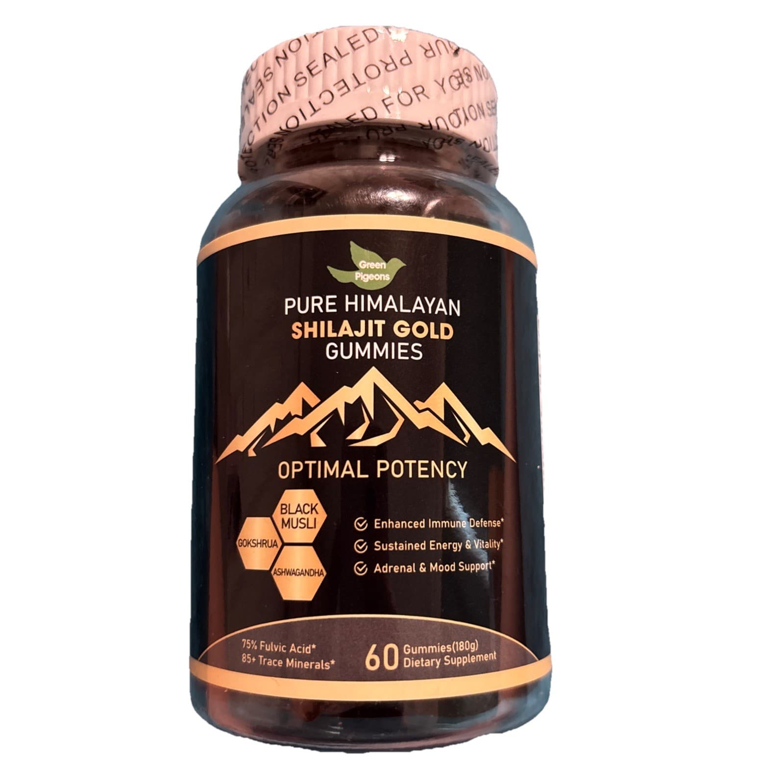 Green Pigeons Himalayan Shilajit Gummies Fulvic Acid Black Musli 60 Vegan