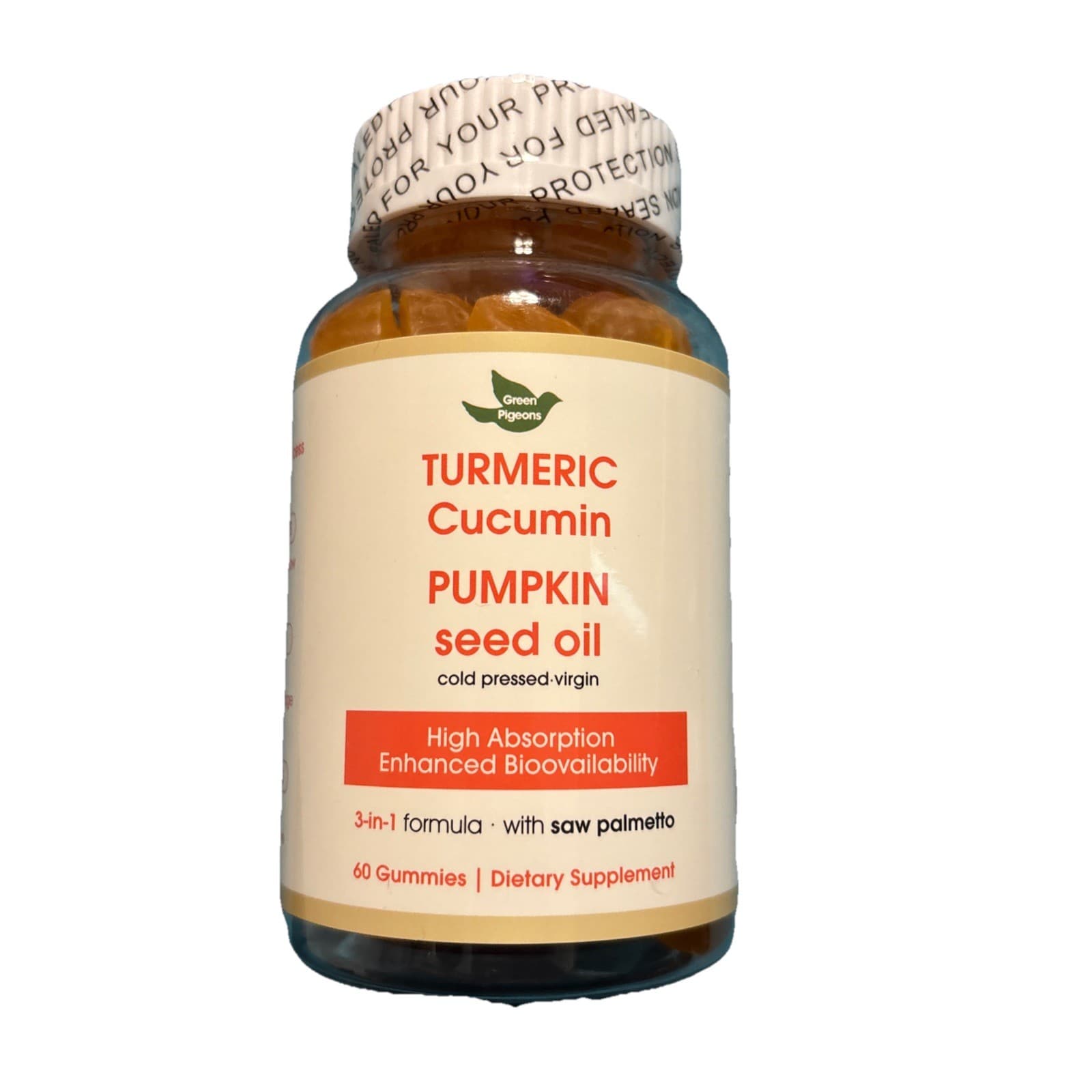 Turmeric Curcumin Pumpkin Seed Oil Gummies-Saw Palmetto 60 Ct High Absorption