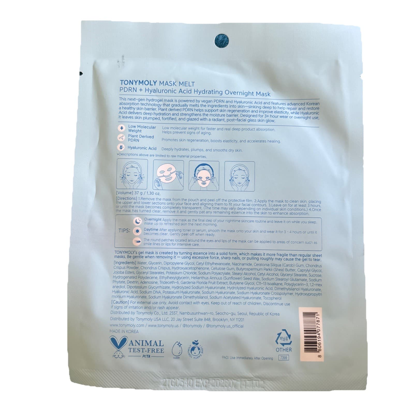TONYMOLY PDRN + Hyaluronic Acid Overnight Hydrogel Mask - 33g - Thumbnail 2