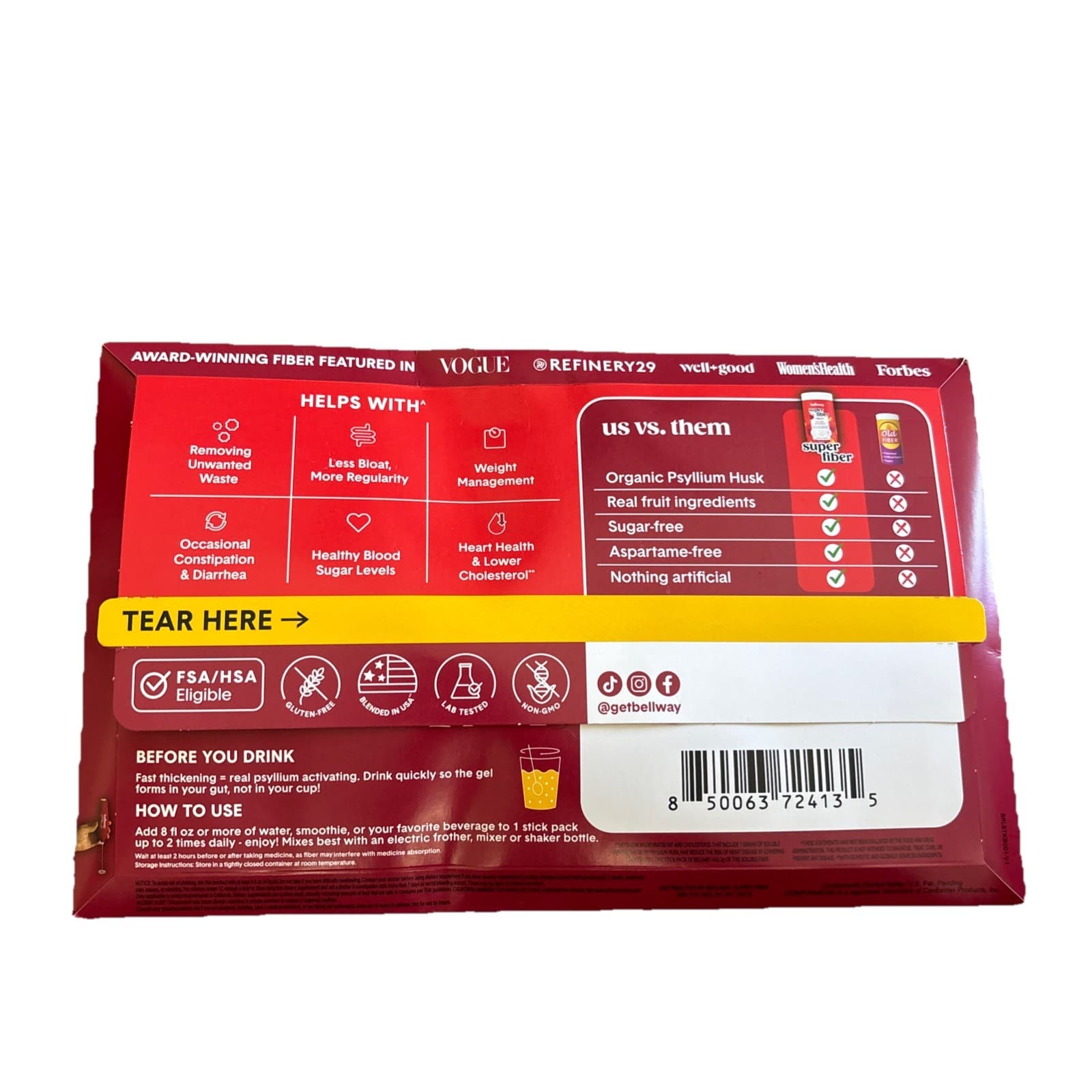 Bellway Super Fiber Sticks Digestive Support Gut Health Regularity Supplement - Thumbnail 2