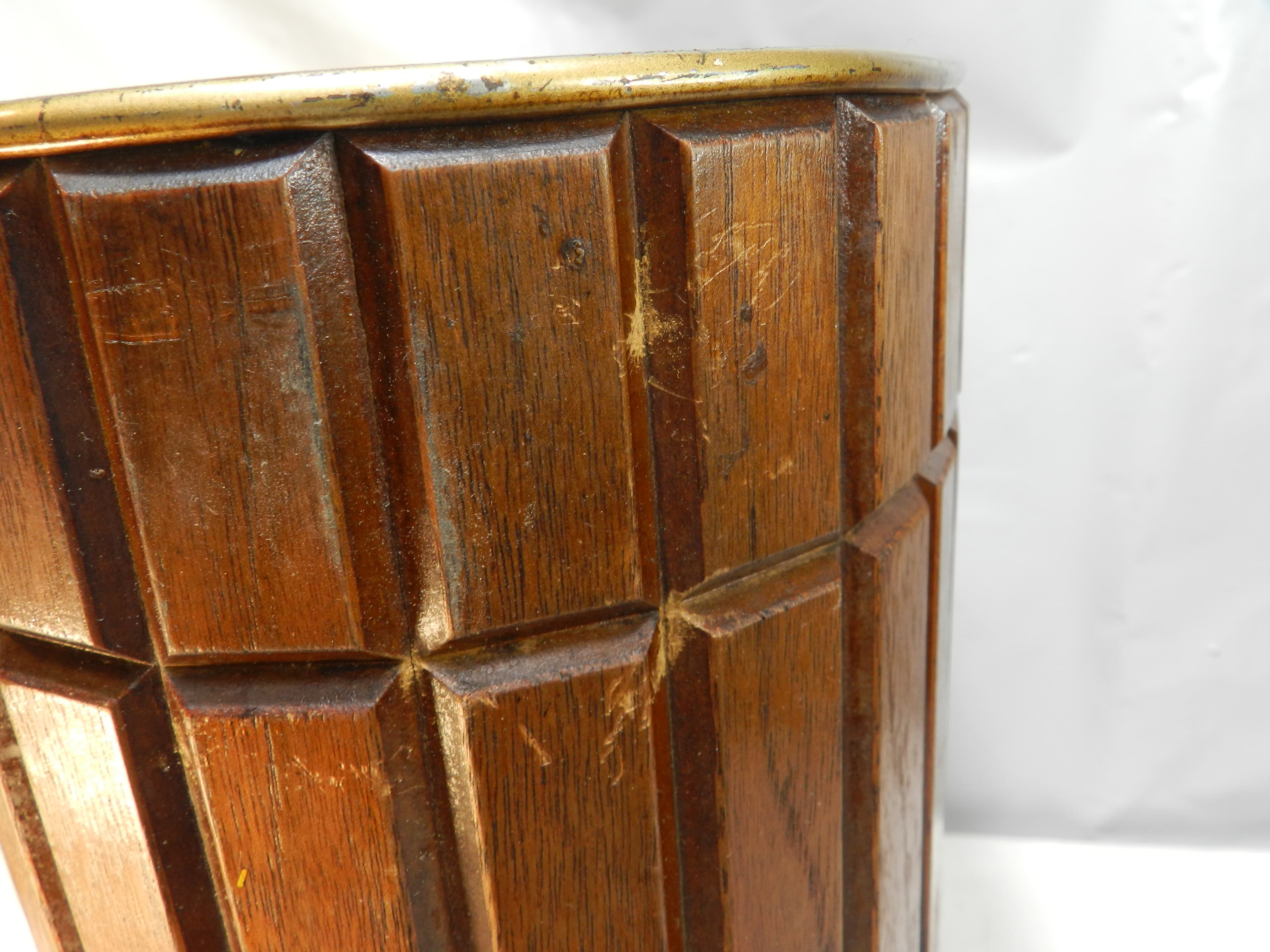 VTG 60s National Products MCM Walnut Wood/Metal Oval Trash Waste Can 12x10 P74K - Thumbnail 3