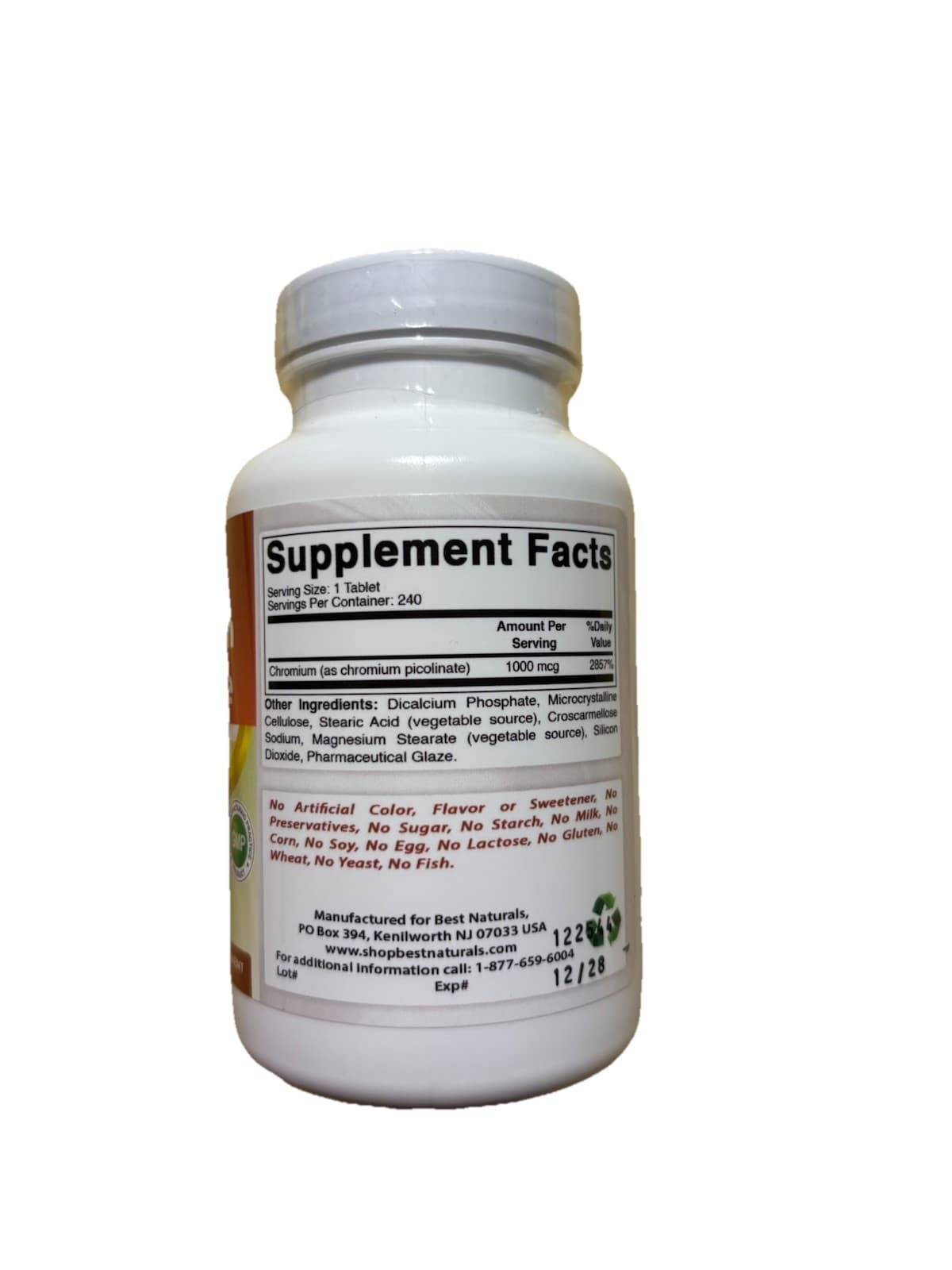 Best Naturals Chromium Picolinate 1000 mcg Tablets 240ct Dairy Gluten Free - Thumbnail 3