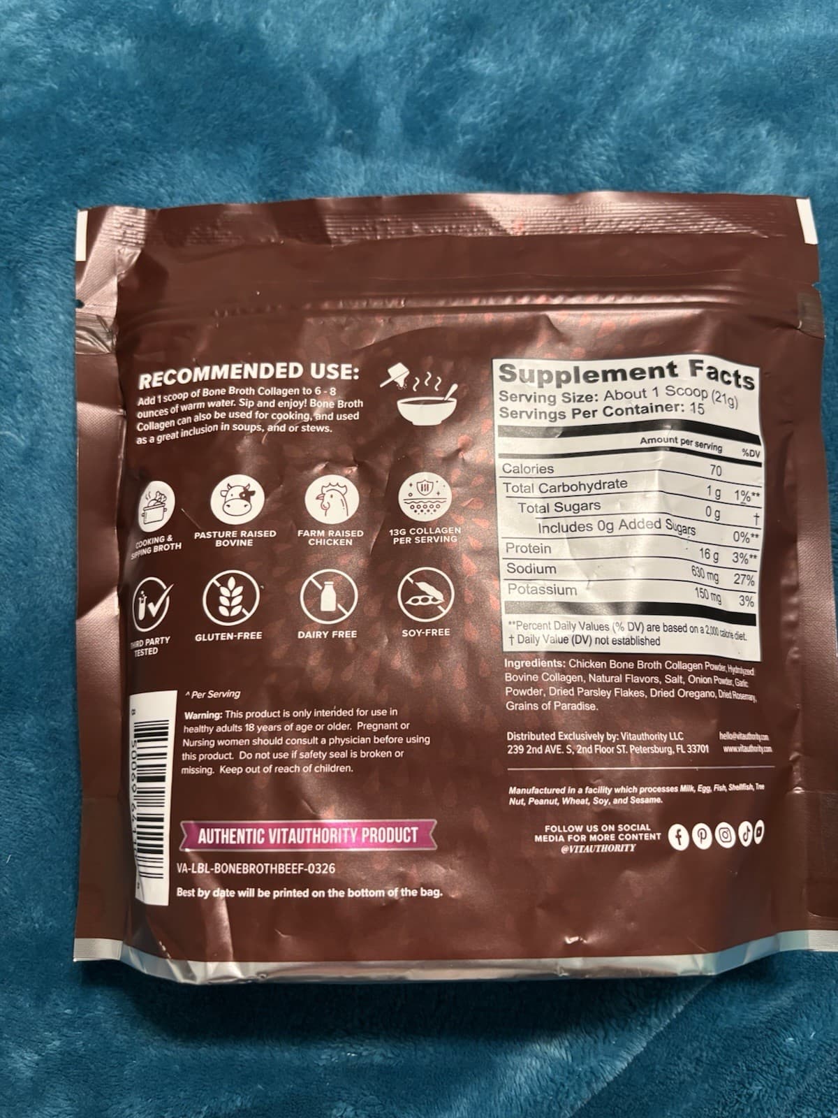 Vitauthority Bone Broth Collagen Beef & Herb Powder 10.9 oz Collagen Protein - Thumbnail 2